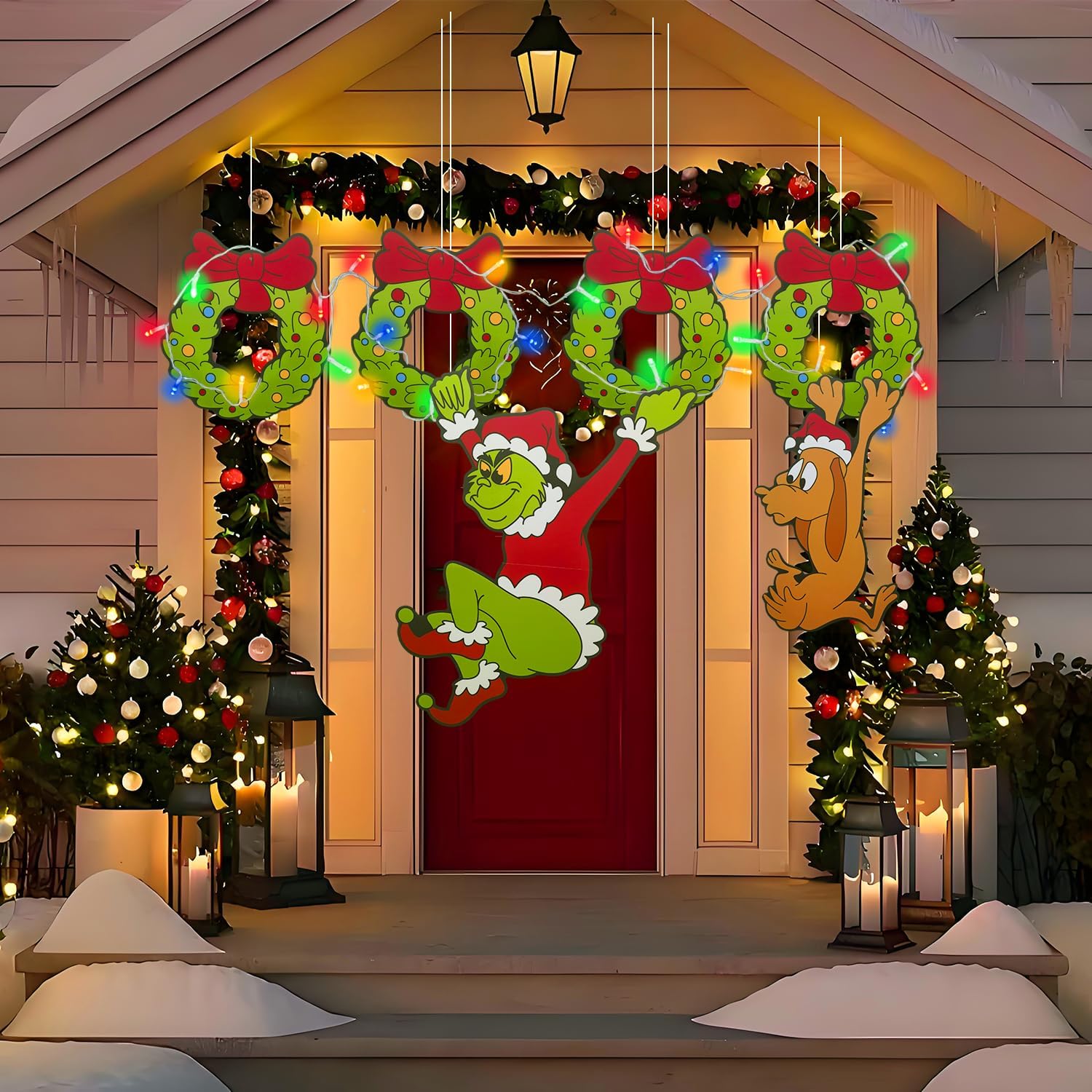 6 Piece Light Up Christmas Fence Decorations with LED String Lights