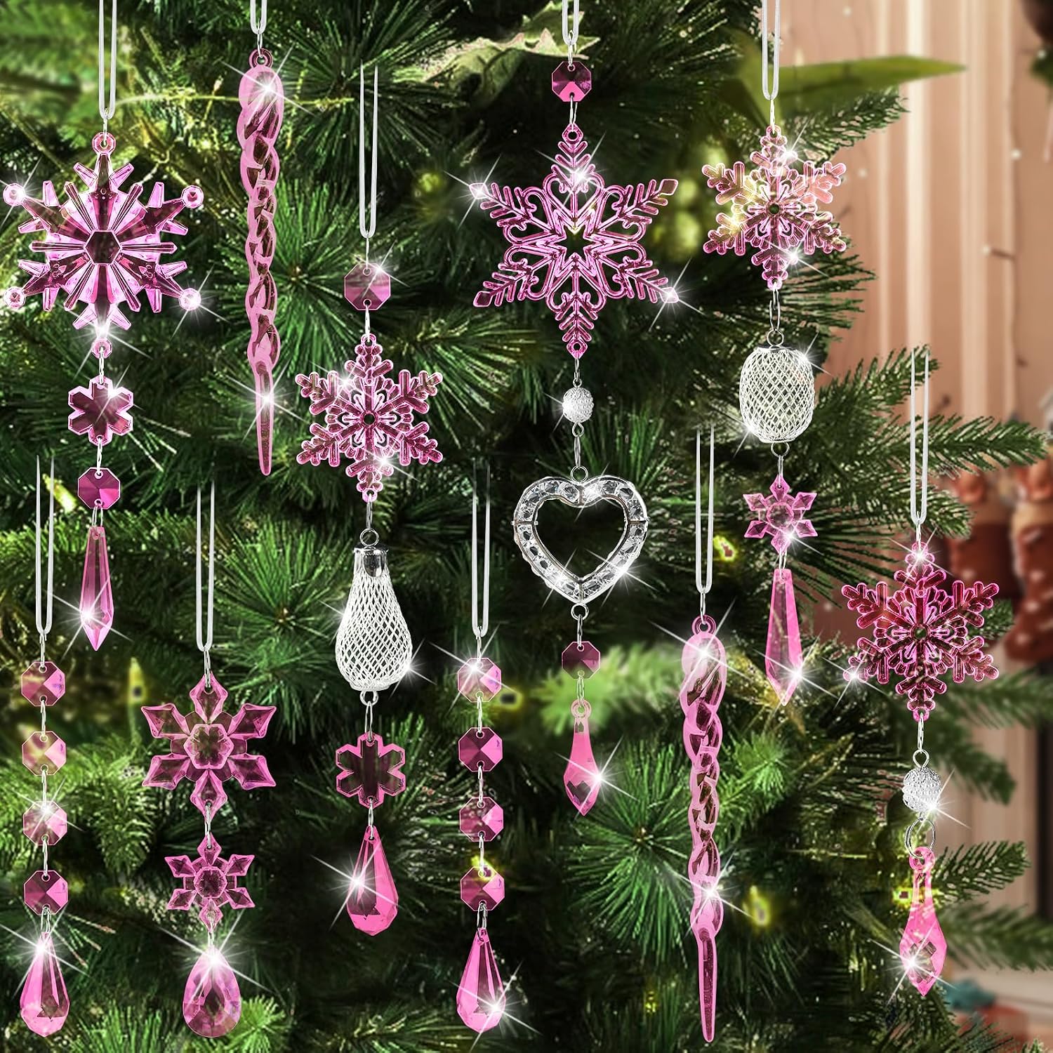 21 Piece Of Christmas Tree Ornaments Snowflake Hanging Decor Pendant Set