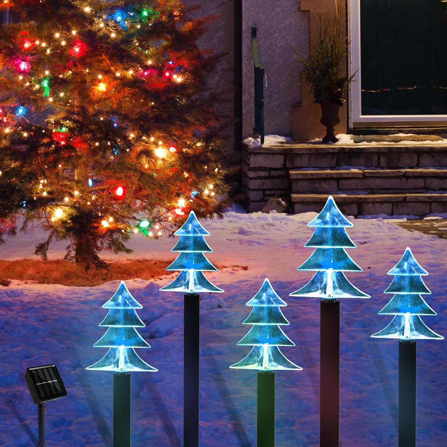 5 Piece Solar Christmas Tree Pathway Lights for Outdoor Decor