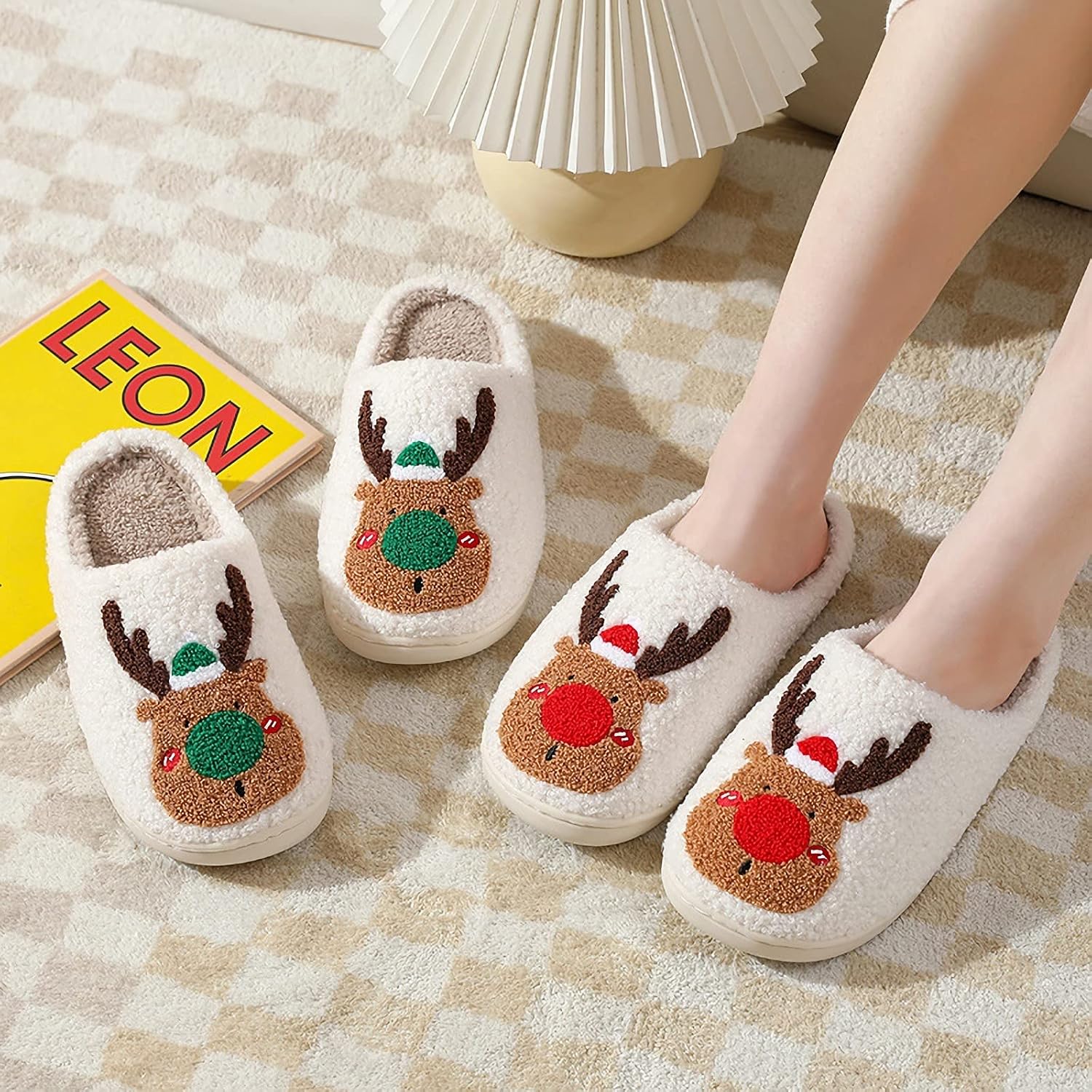 Christmas Fuzzy House Slippers Indoor Outdoor for Women and Men