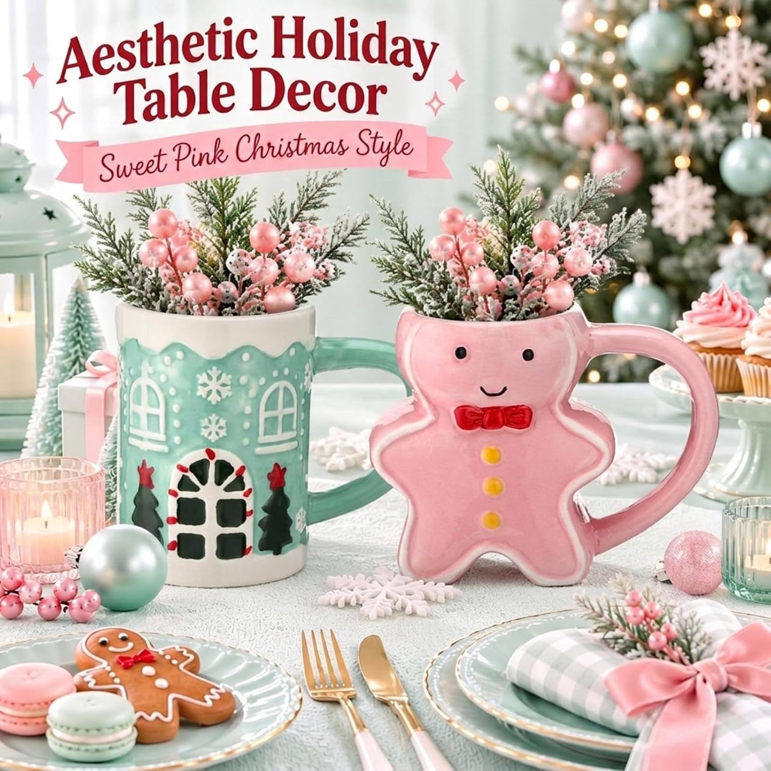 2 Pieces Gingerbread Man And House Coffee Mugs