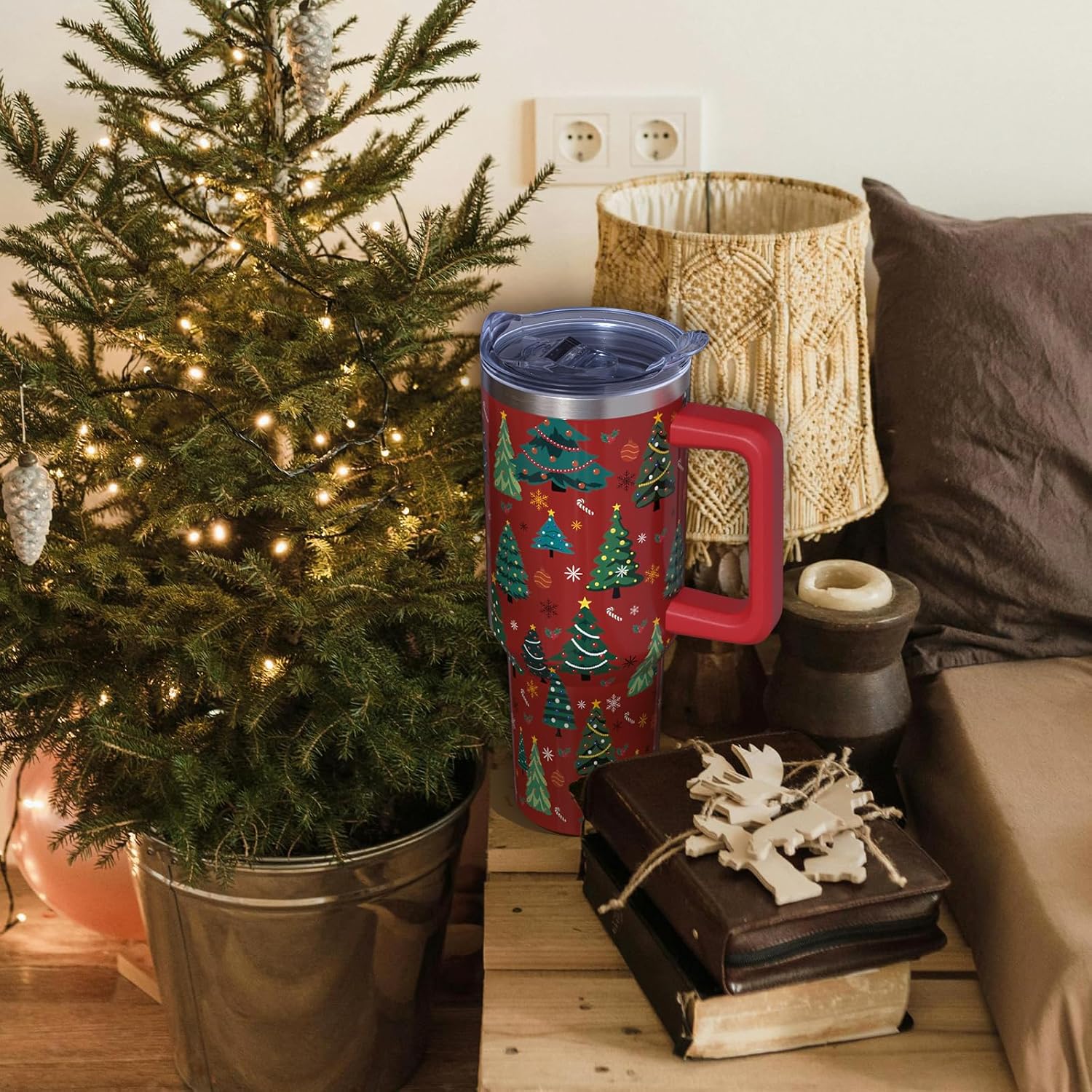 40 oz Christmas Tree Stainless Steel Insulated Tumbler with Handle and Straw