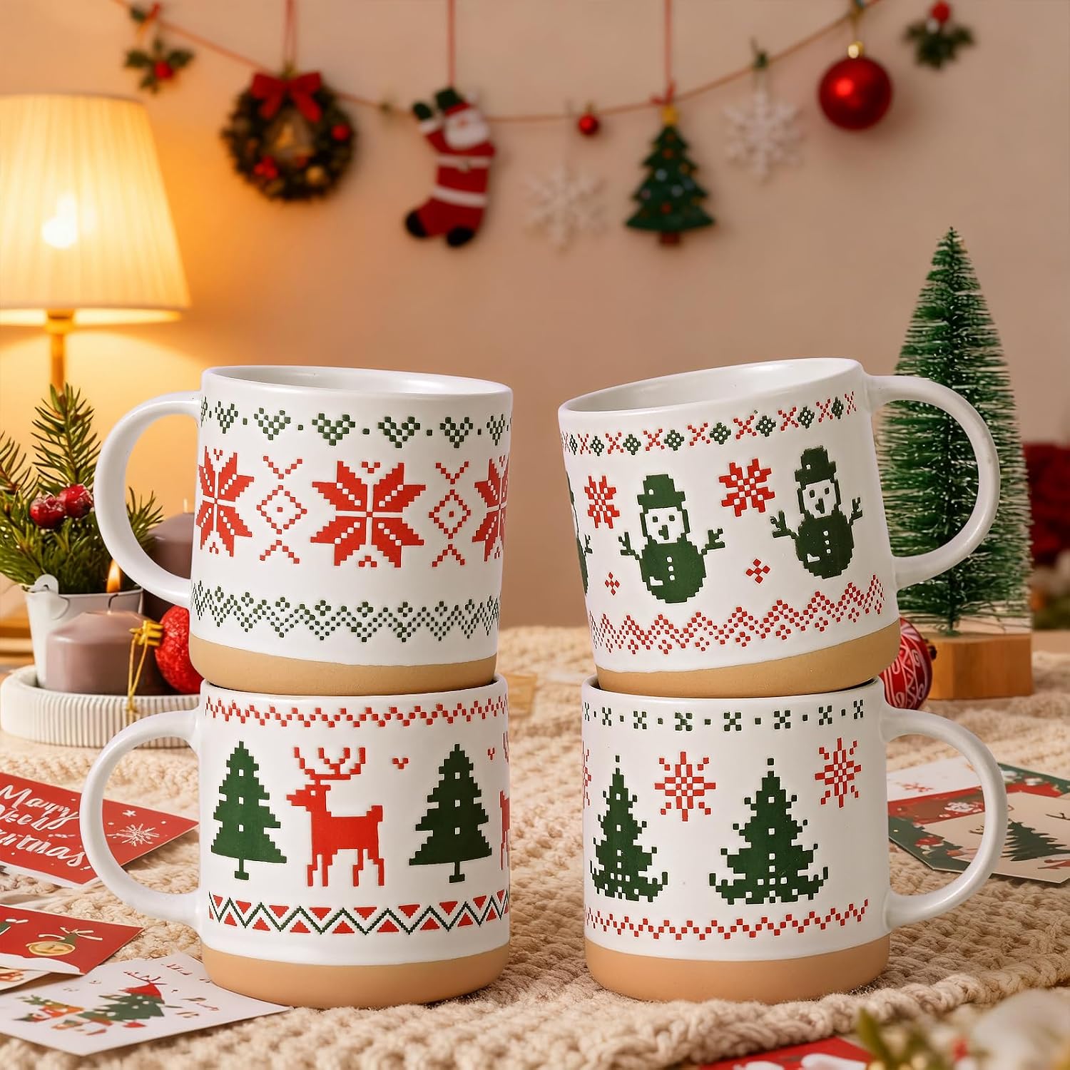 Christmas Holiday Mug Set With Festive Designs