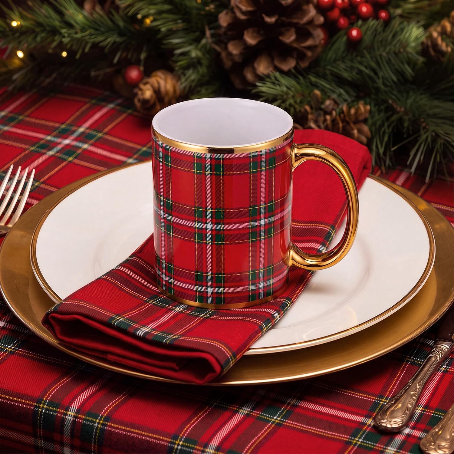 4 Pieces Christmas Plaid Coffee Mug Set For Men And Women