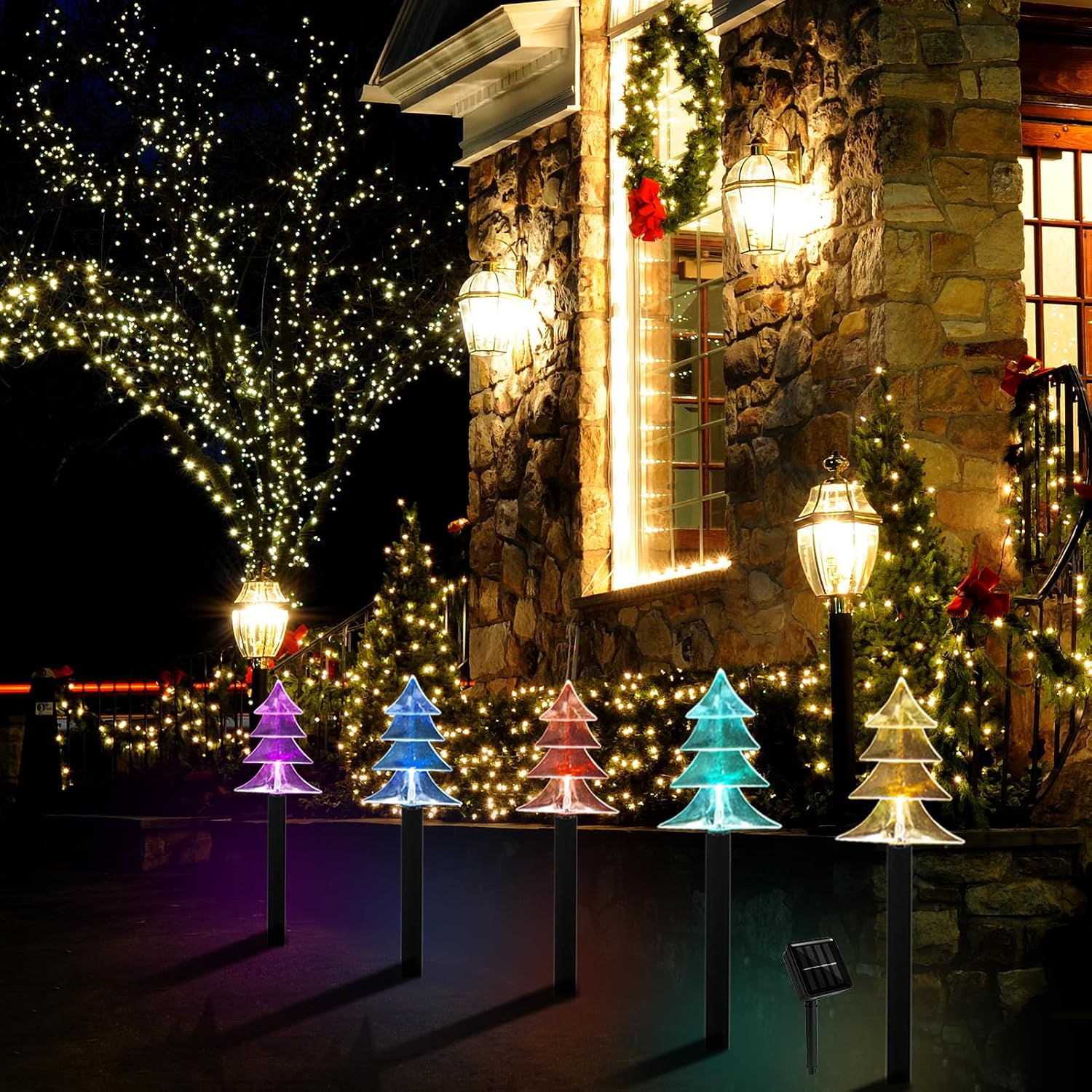 5 Piece Solar Christmas Tree Pathway Lights for Outdoor Decor