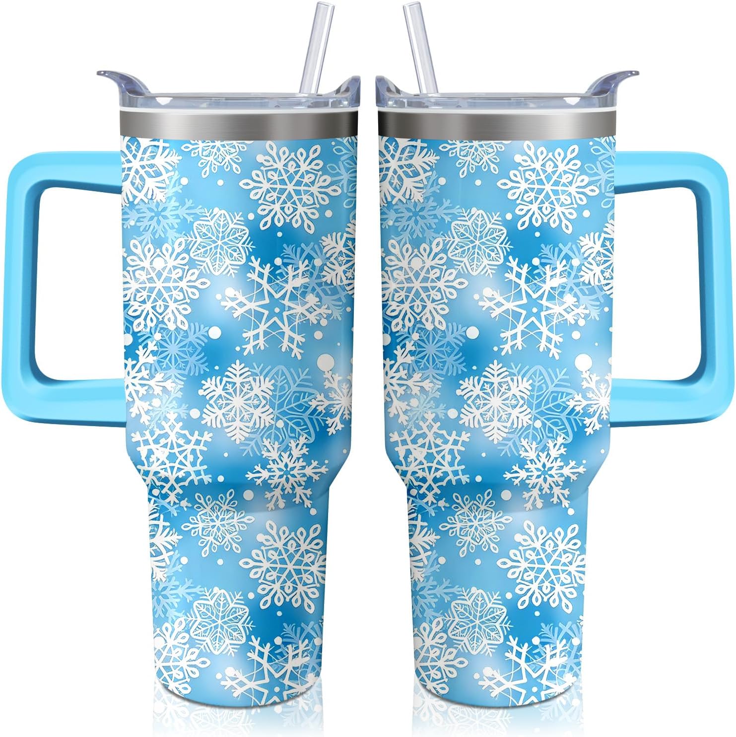 40 oz Christmas Snowflake Stainless Steel Insulated Tumbler with Handle and Straw