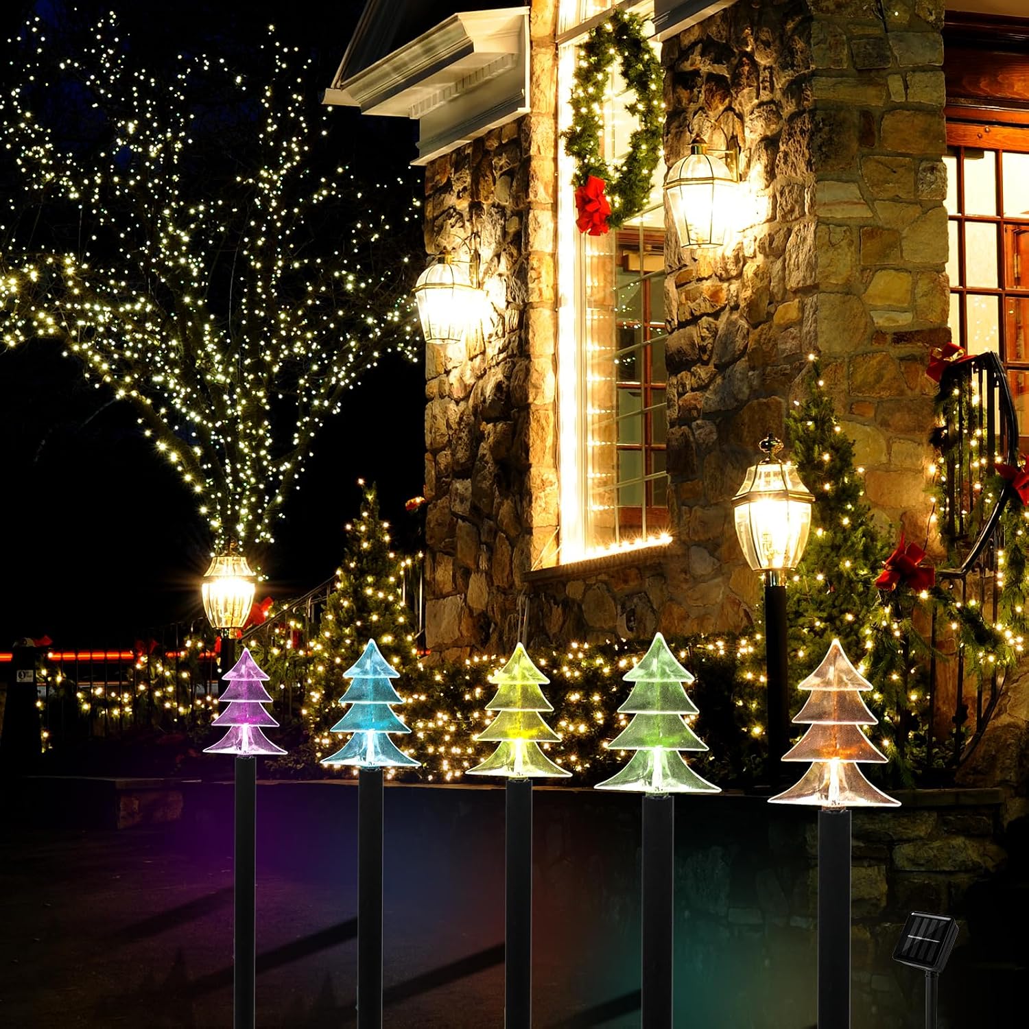 5 Piece Solar Christmas Tree Pathway Lights for Outdoor Decor