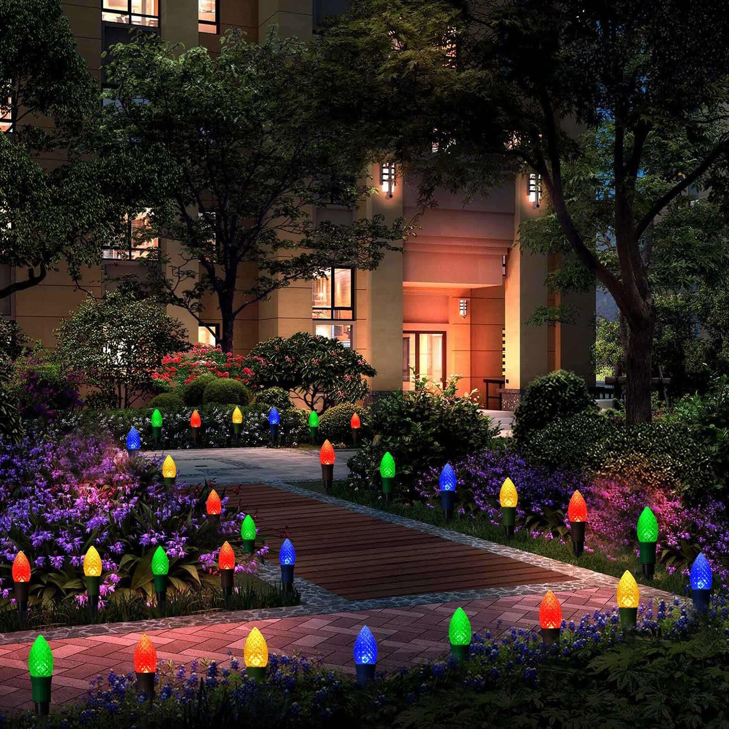 Solar Christmas Pathway String Lights with Stakes for Outdoor Decor