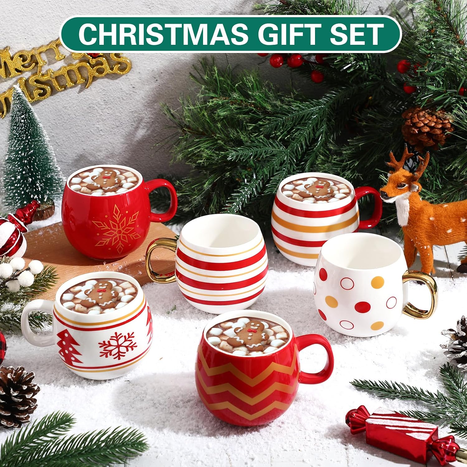 6 Pieces Christmas Ball Coffee Mug Set