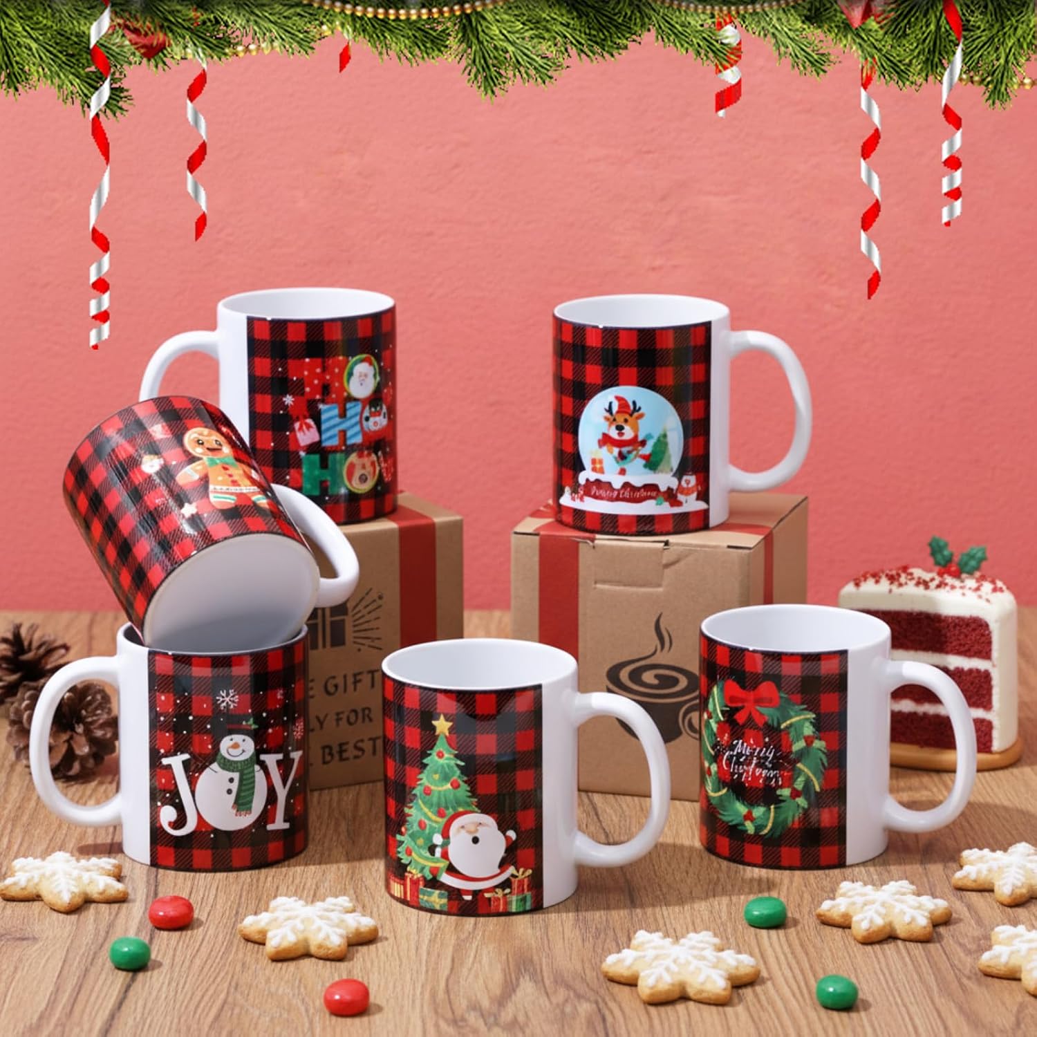 6 Pieces Christmas Printed Coffee Mugs