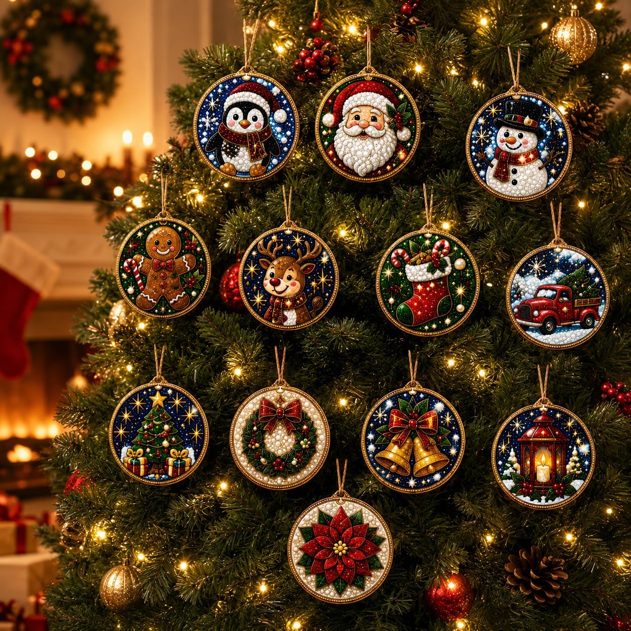 12 Piece Of Diamond Painting Christmas Ornaments DIY Craft Kit For Hanging Decor