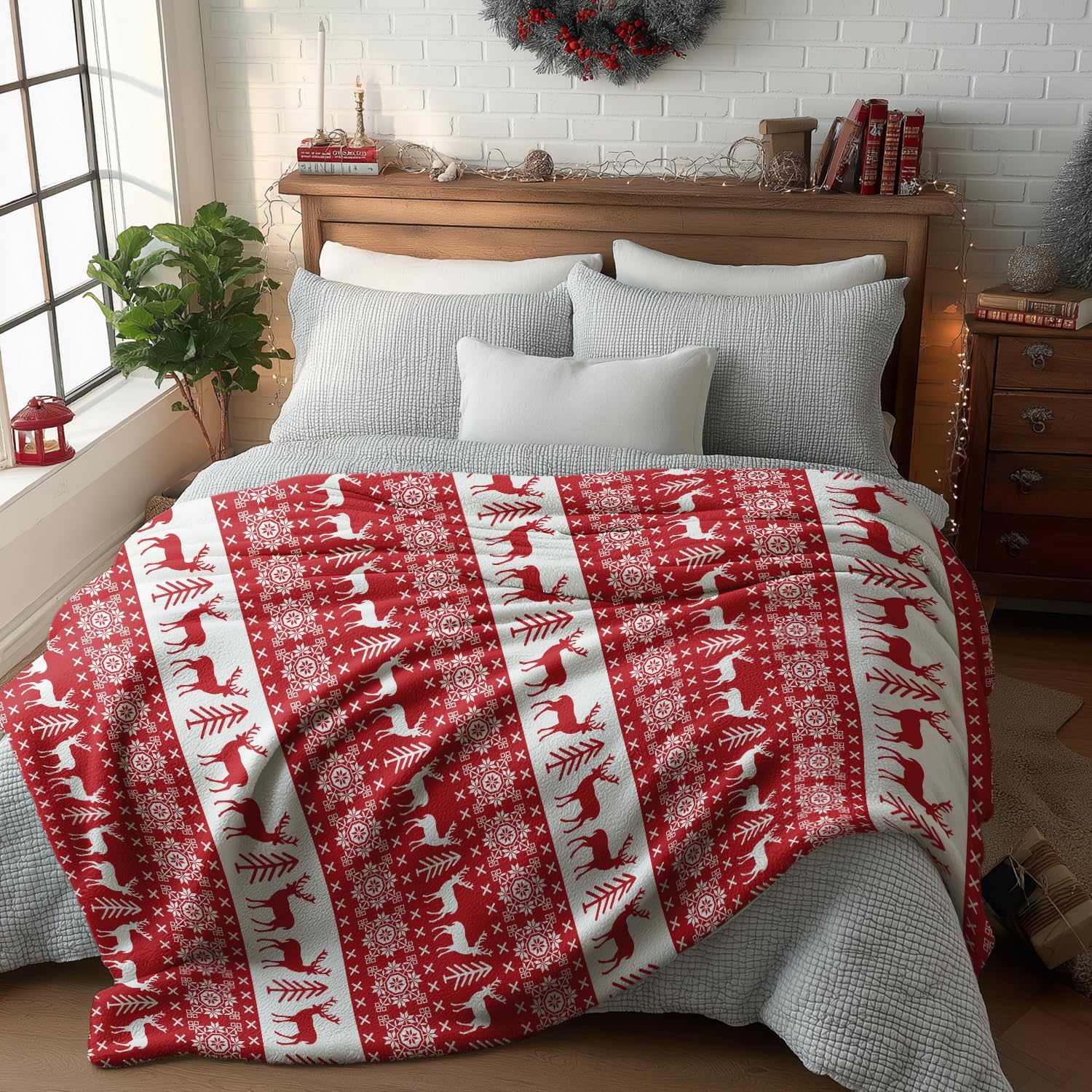 Christmas Reindeer Throw Blanket For Sofa And Bed