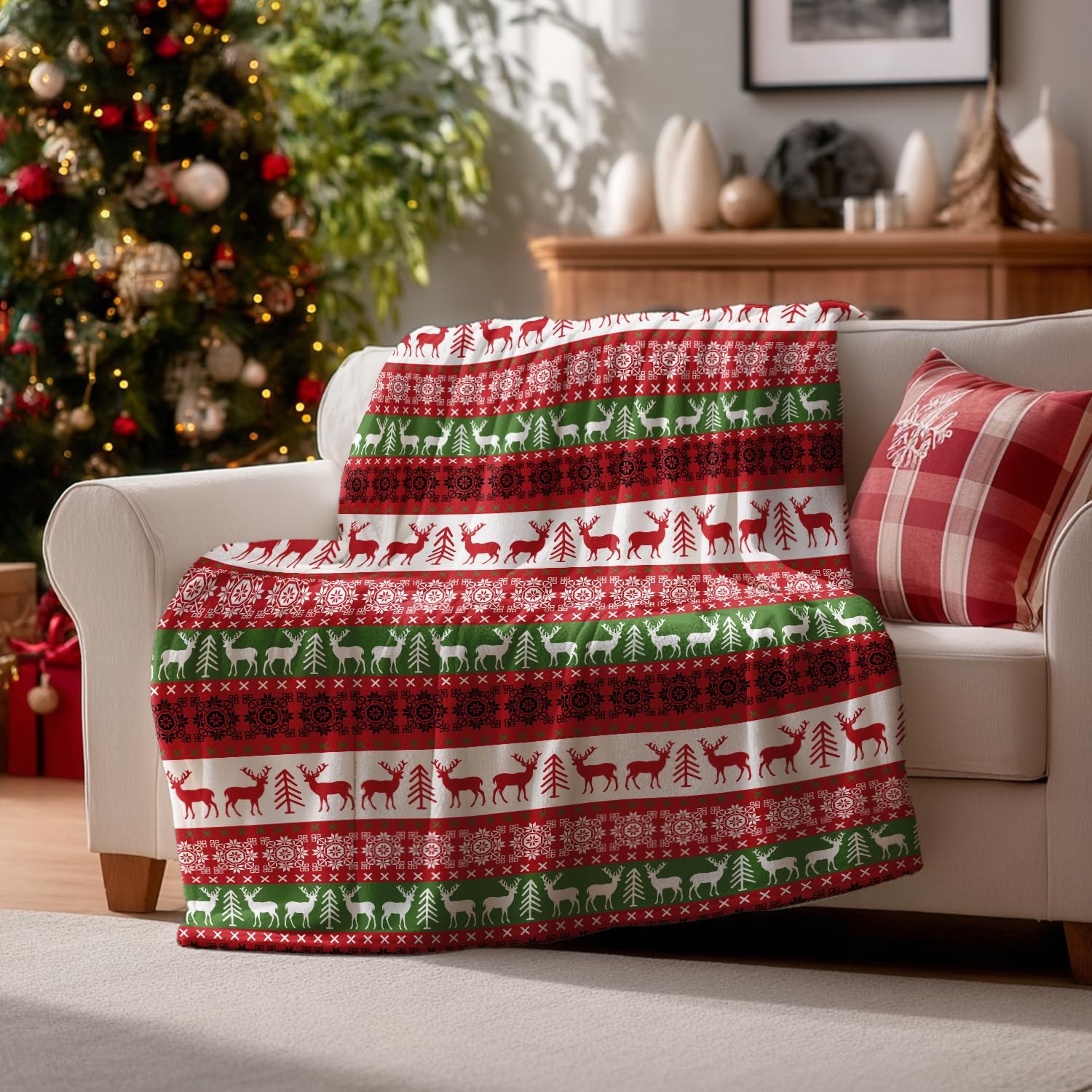 Christmas Reindeer Throw Blanket For Sofa And Bed