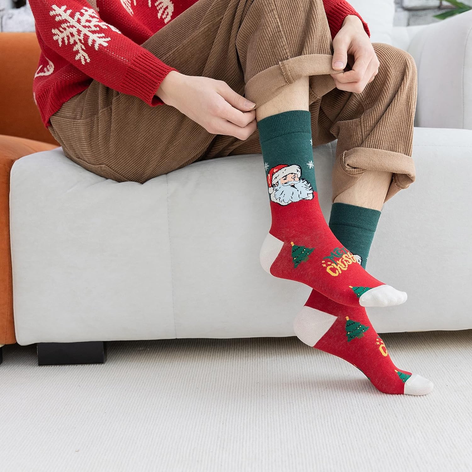 12 Pairs Christmas Crew Pattern Socks For Men