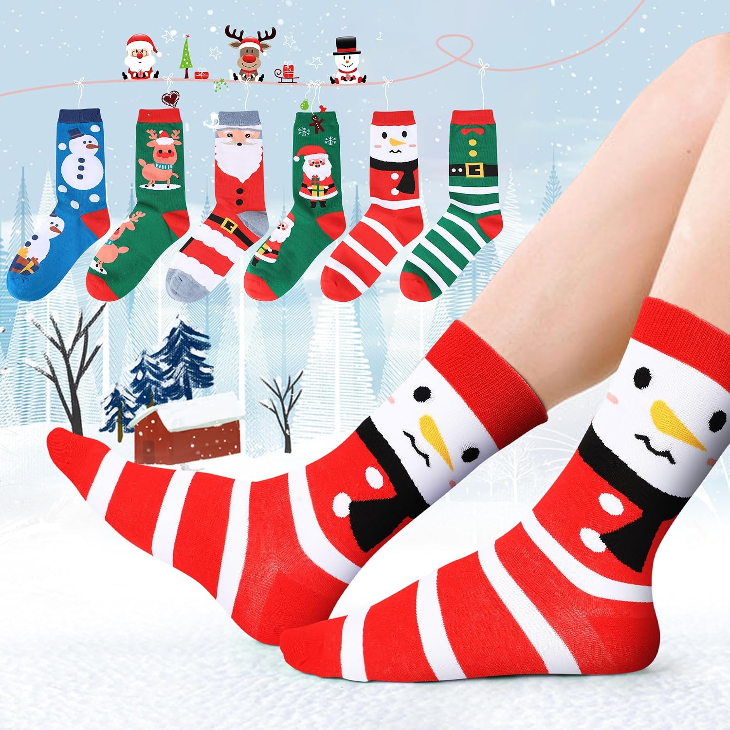 Colorful Christmas Crew Socks Novelty Patterned Holiday Socks for Women