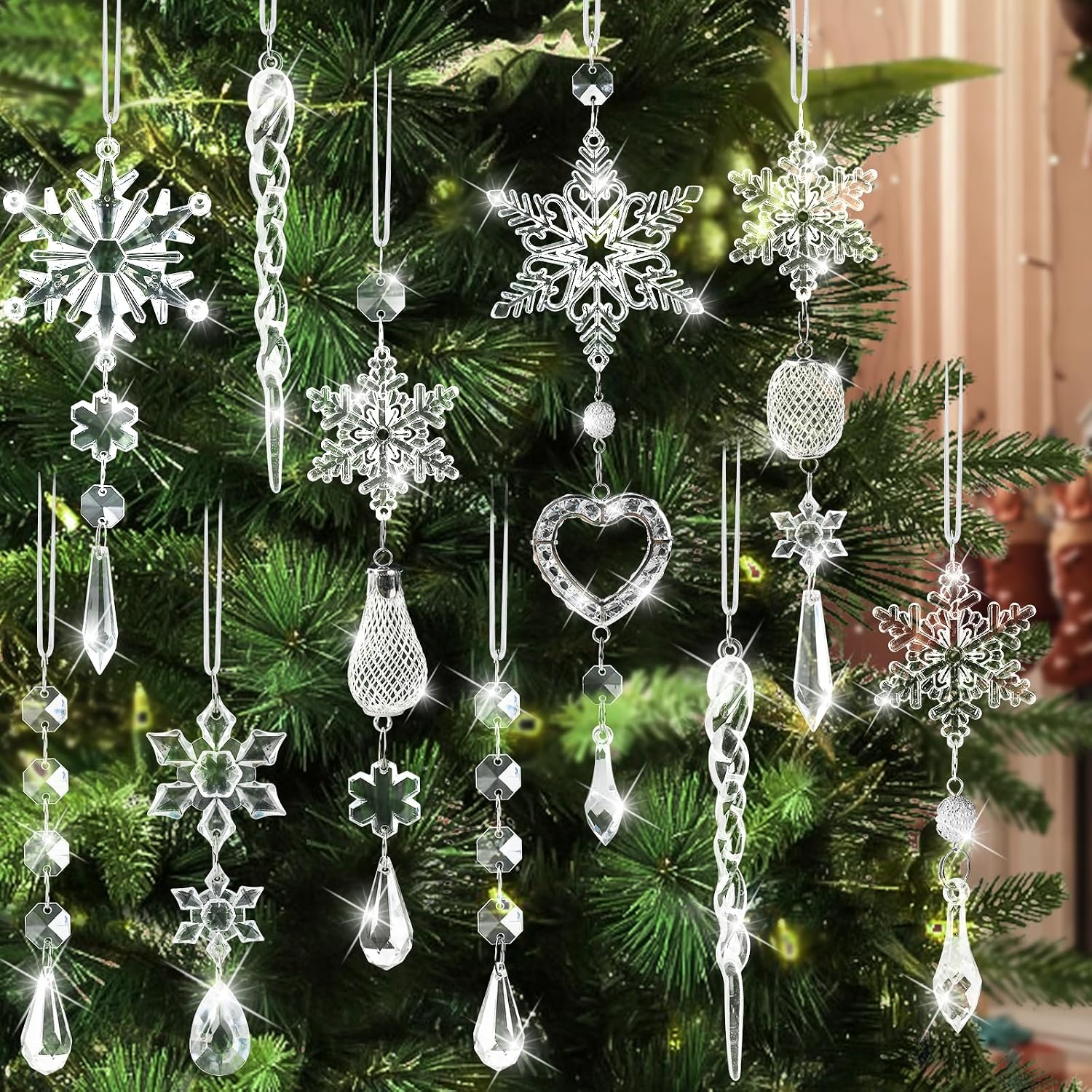 21 Piece Of Christmas Tree Ornaments Snowflake Hanging Decor Pendant Set
