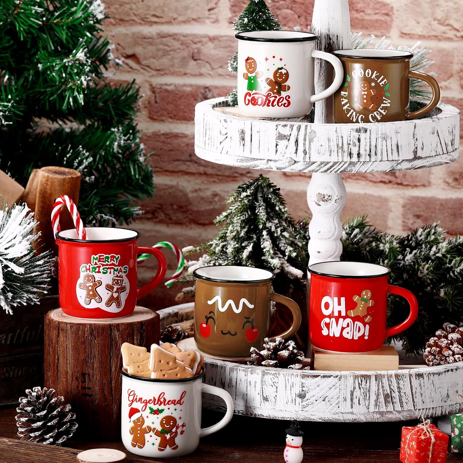 6 Pieces Mini Christmas Coffee Mugs With Ribbons For Men And Women