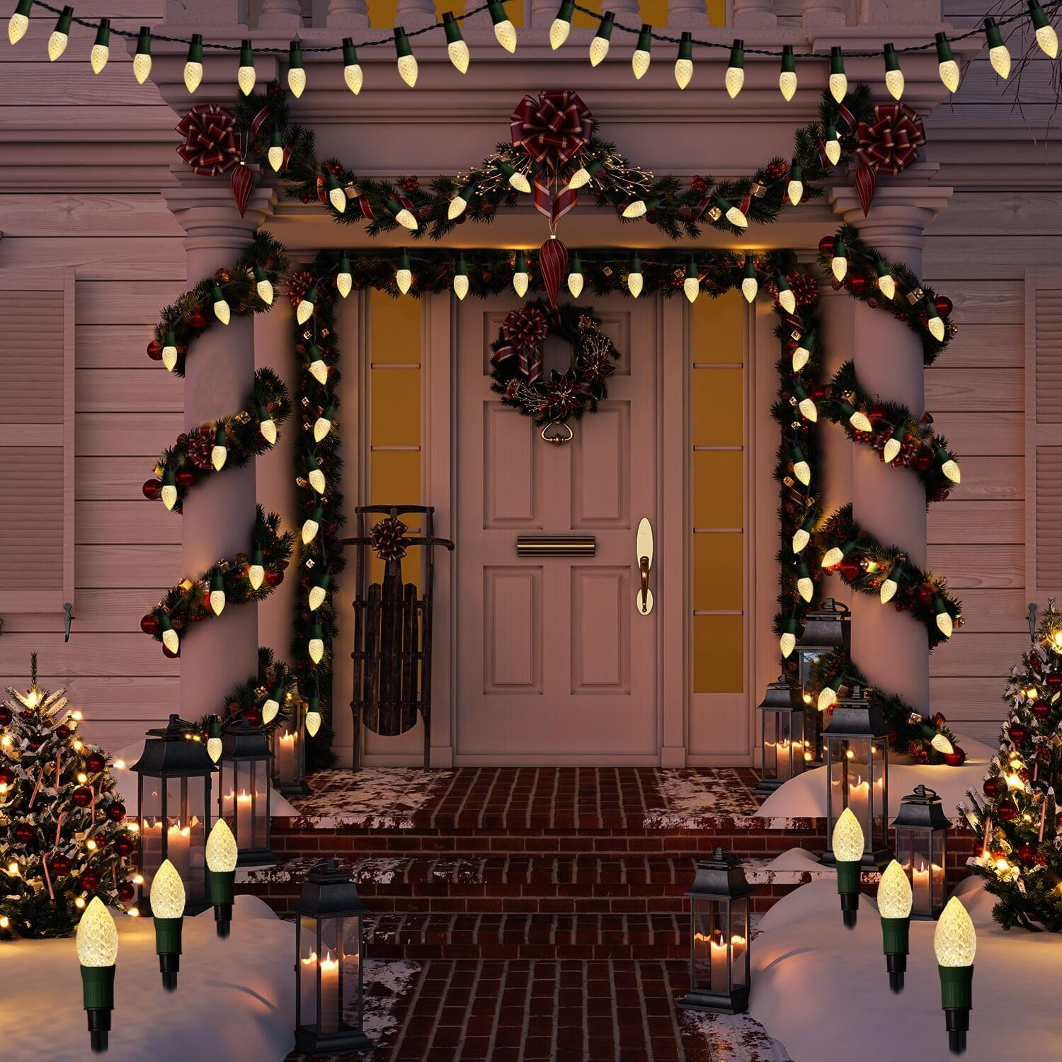 Solar Christmas Pathway String Lights with Stakes for Outdoor Decor