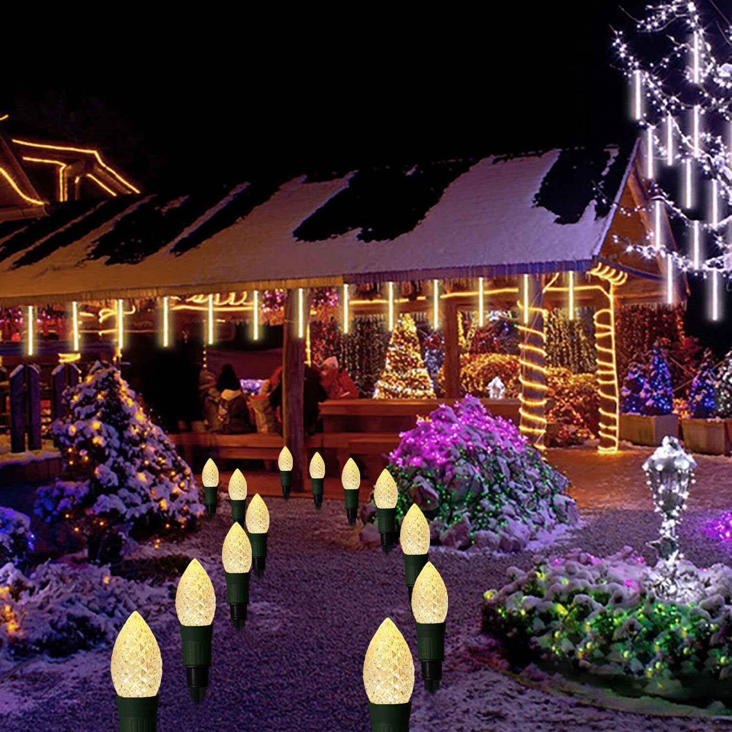 Solar Christmas Pathway String Lights with Stakes for Outdoor Decor