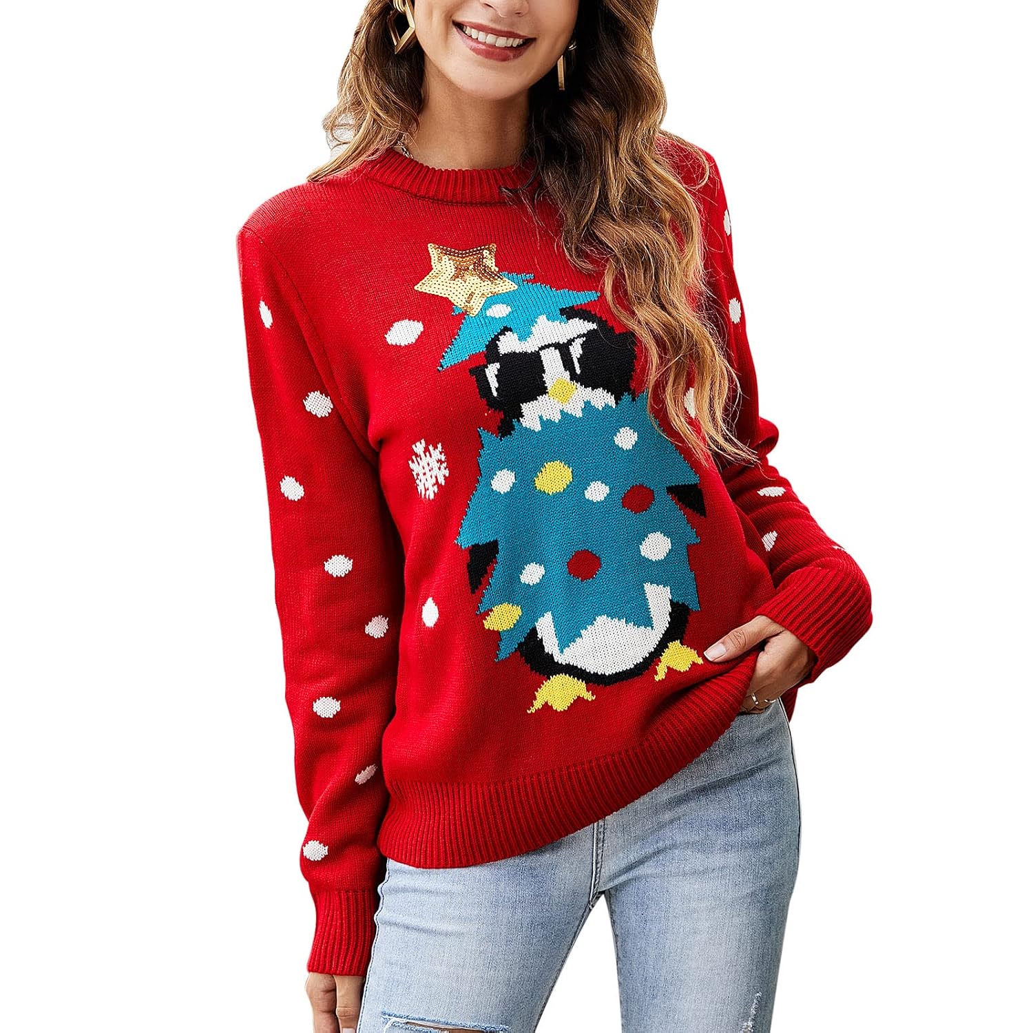 Casual Novelty Printed Christmas Pullover Sweater For Women