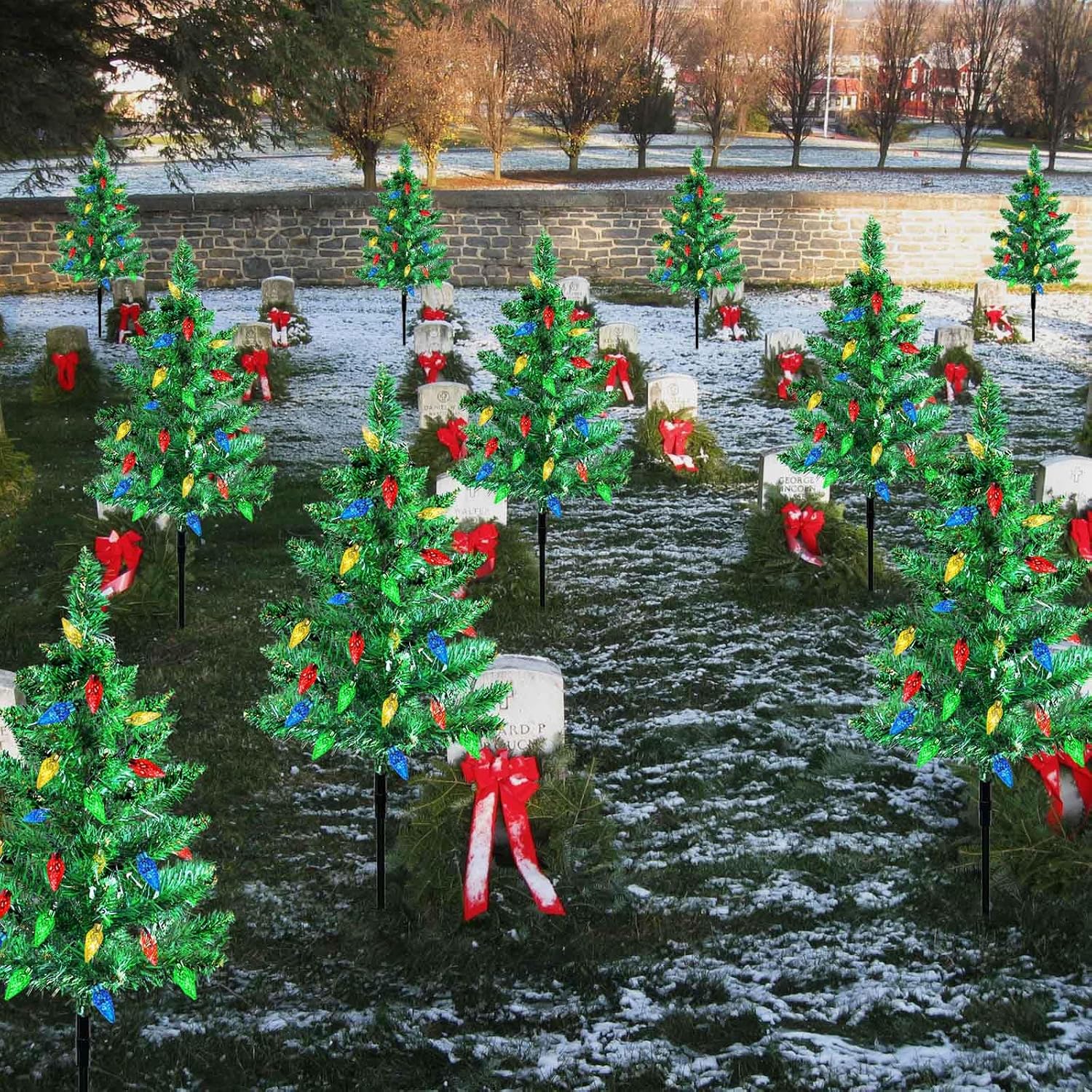4 Set Solar Christmas Tree Lights for Outdoor Pathway and Garden Decor
