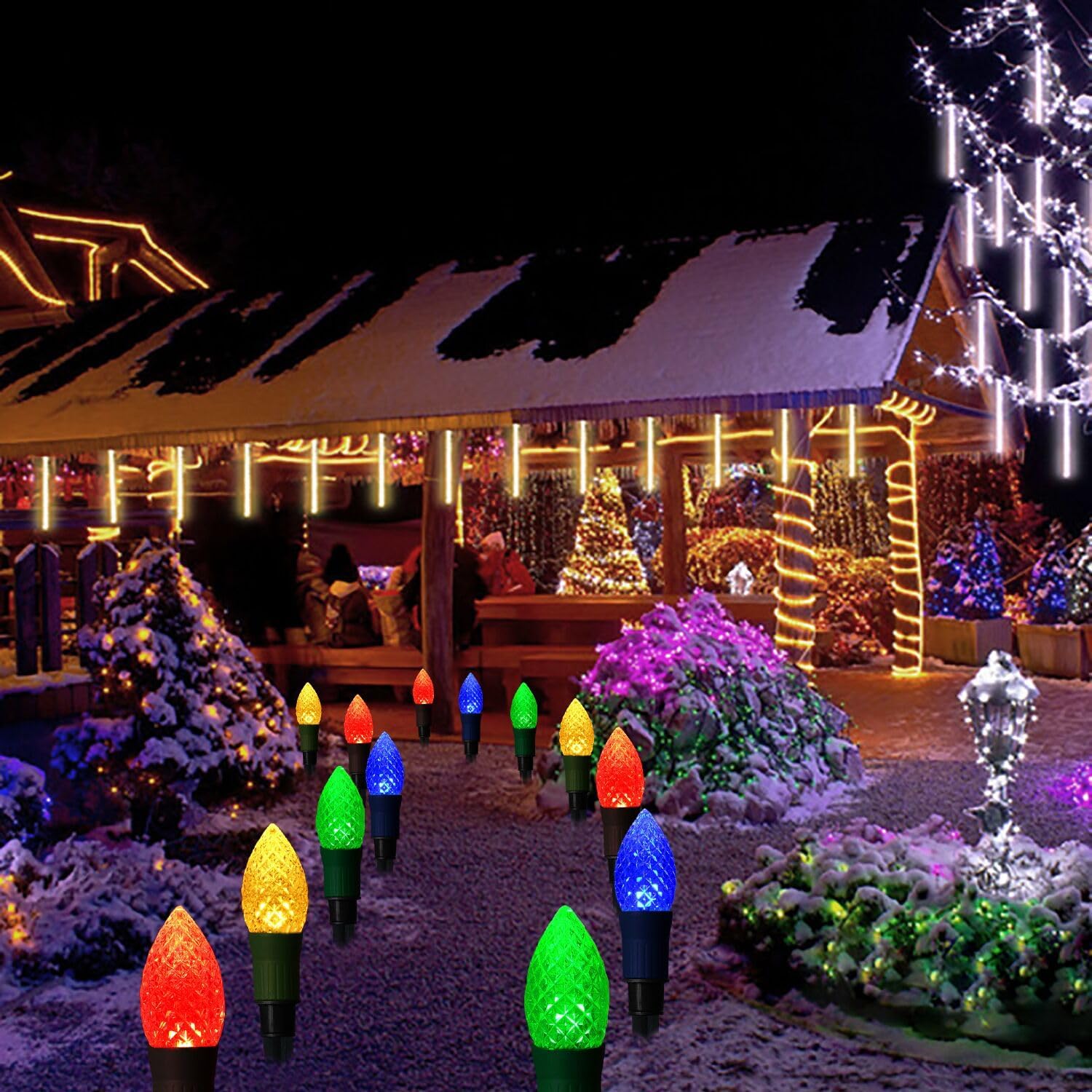 Solar Christmas Pathway String Lights with Stakes for Outdoor Decor