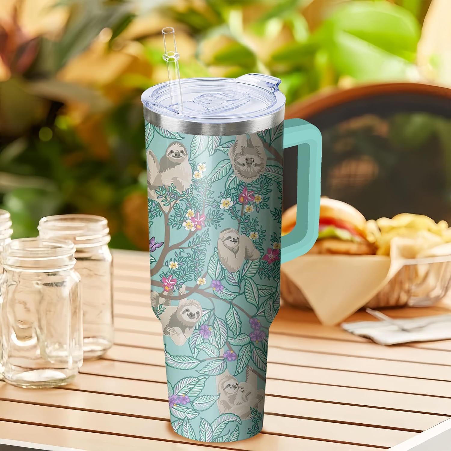 40 oz Christmas Snowflake Stainless Steel Insulated Tumbler with Handle and Straw