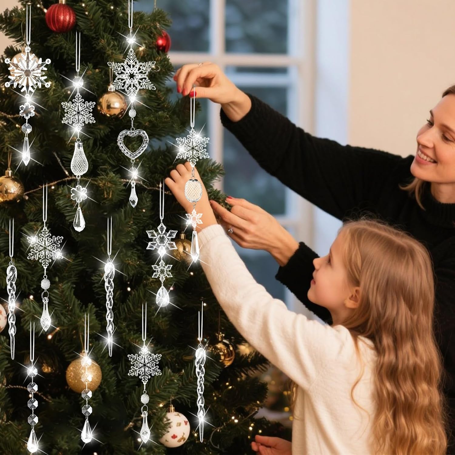 21 Piece Of Christmas Tree Ornaments Snowflake Hanging Decor Pendant Set