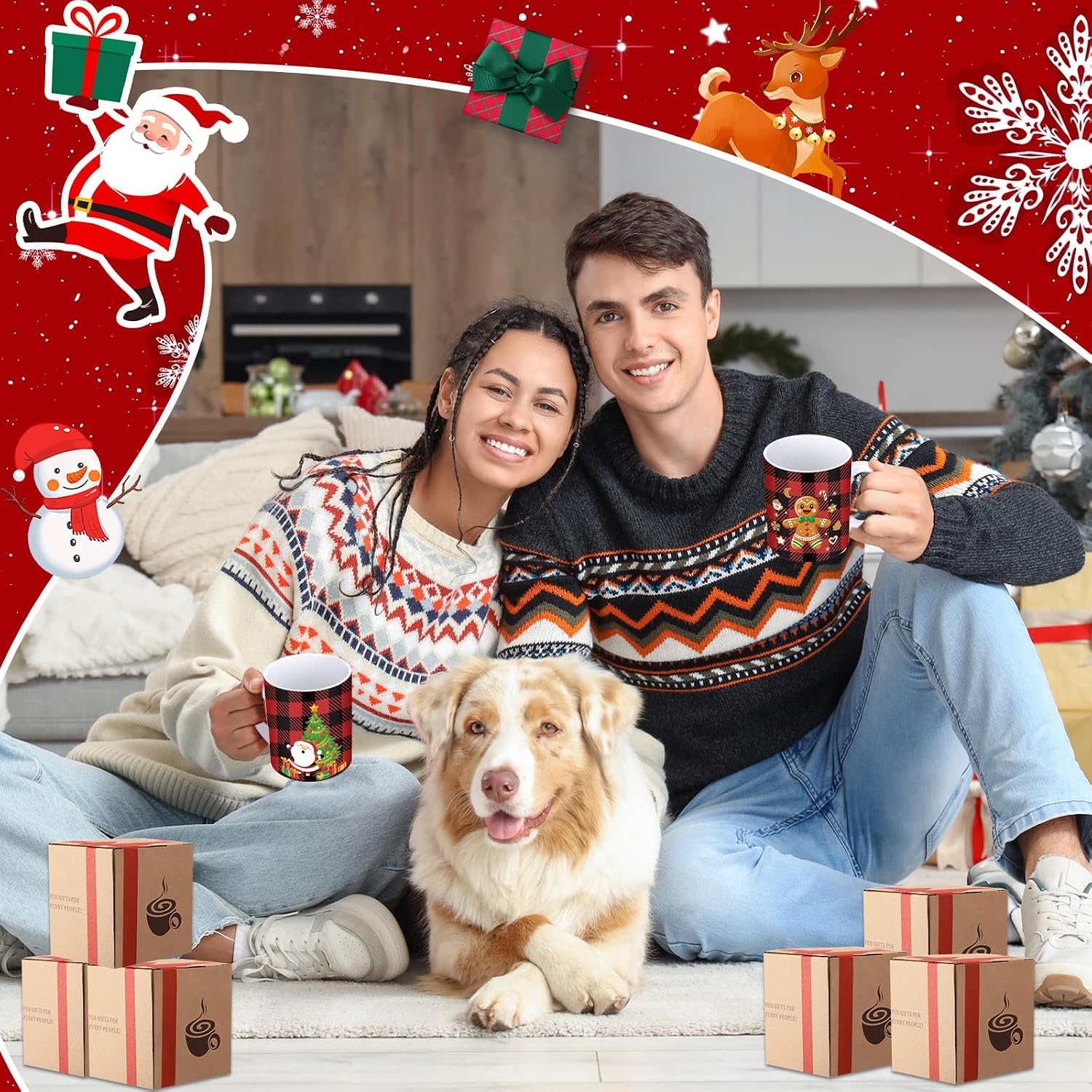 6 Pieces Christmas Printed Coffee Mugs