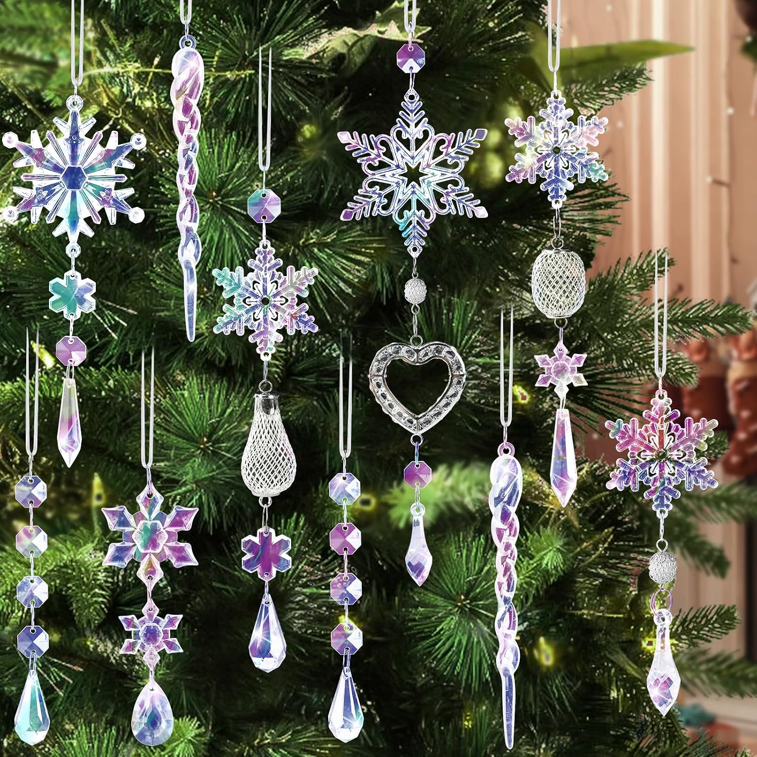 21 Piece Of Christmas Tree Ornaments Snowflake Hanging Decor Pendant Set