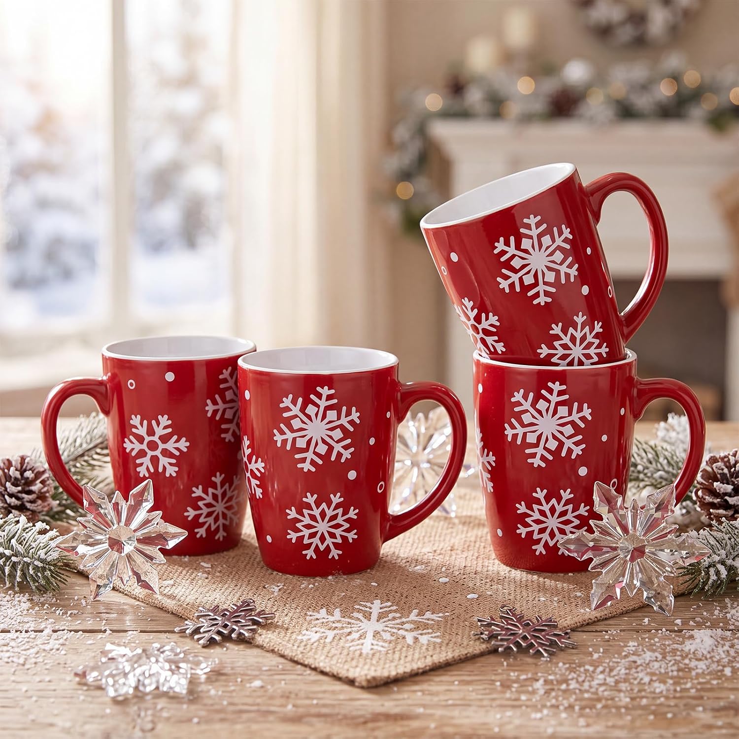 4 Pieces Snowflake Coffee Mugs For Men And Women