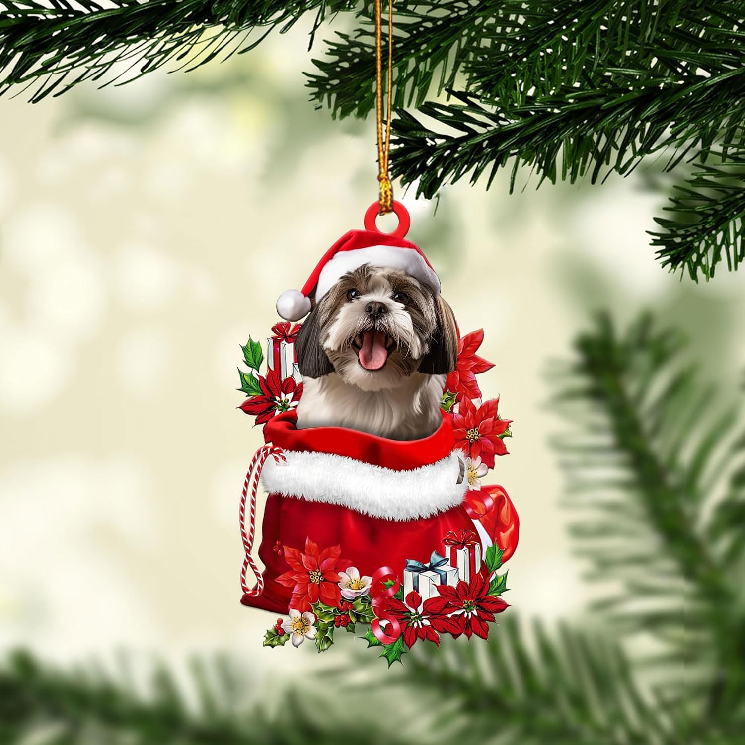 Christmas Hanging Ornament with String Lights for Car Mirror Decor