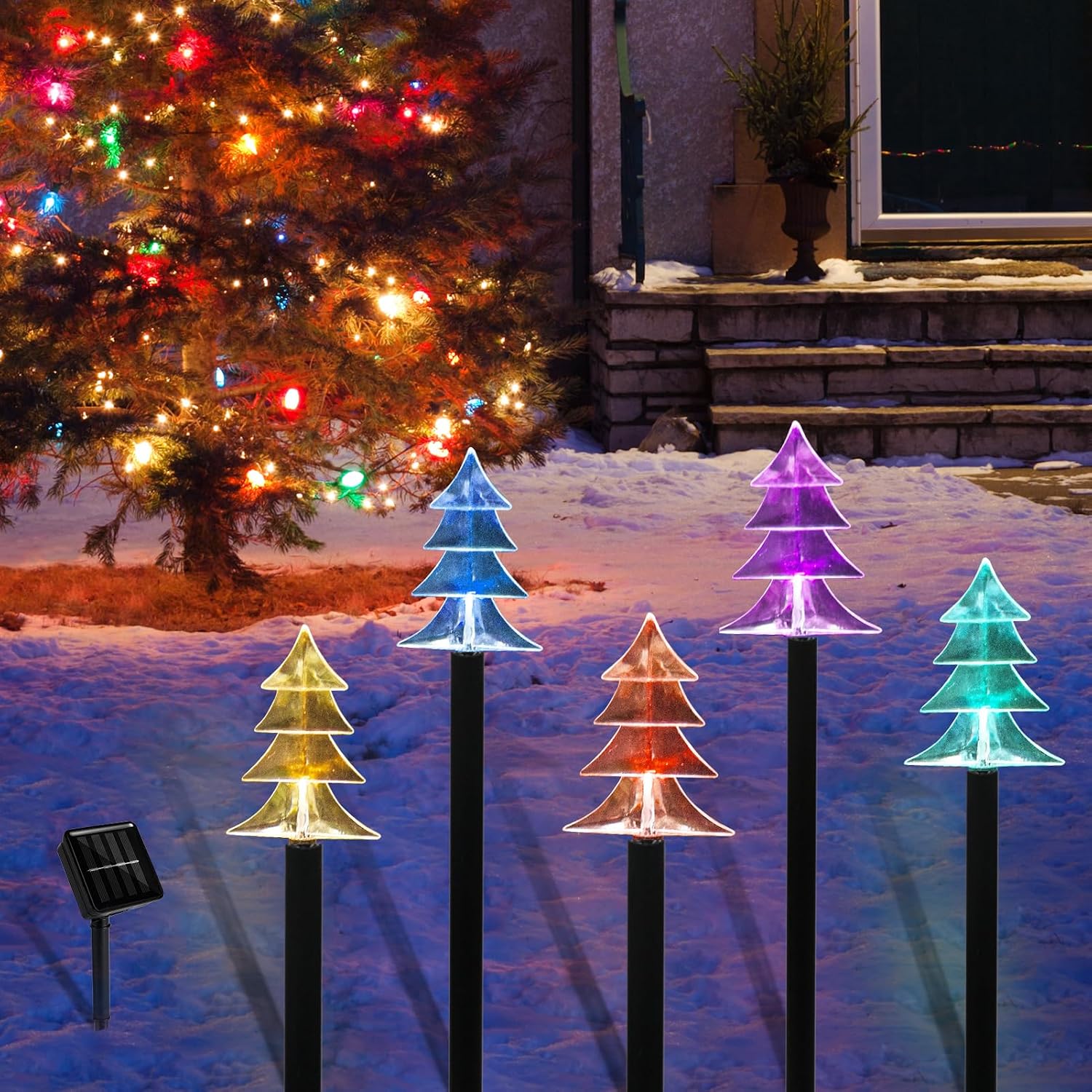 5 Piece Solar Christmas Tree Pathway Lights for Outdoor Decor