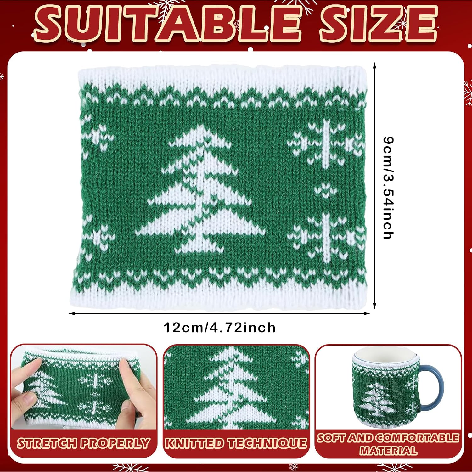 8 Pieces Christmas Coffee Cup Sleeves With Knitted Design