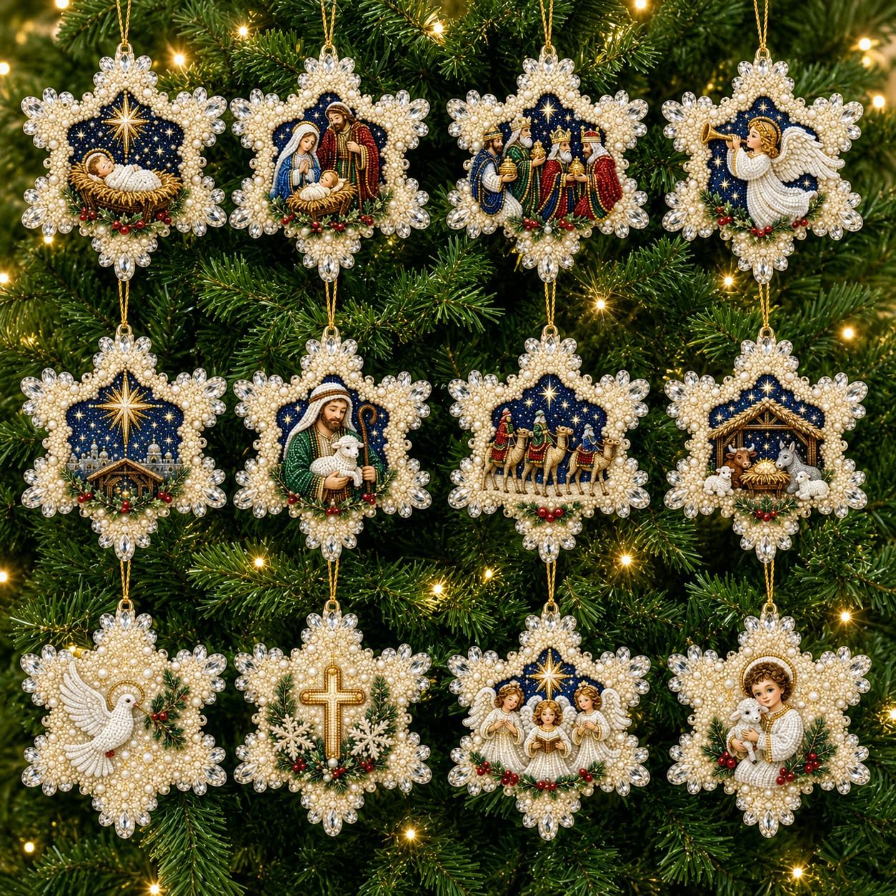 12 Piece Of Diamond Painting Christmas Ornaments DIY Craft Kit For Hanging Decor