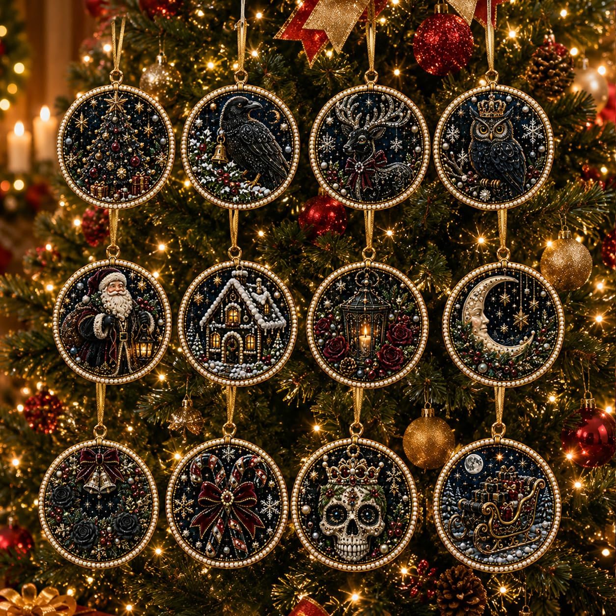 12 Piece Of Diamond Painting Christmas Ornaments DIY Craft Kit For Hanging Decor