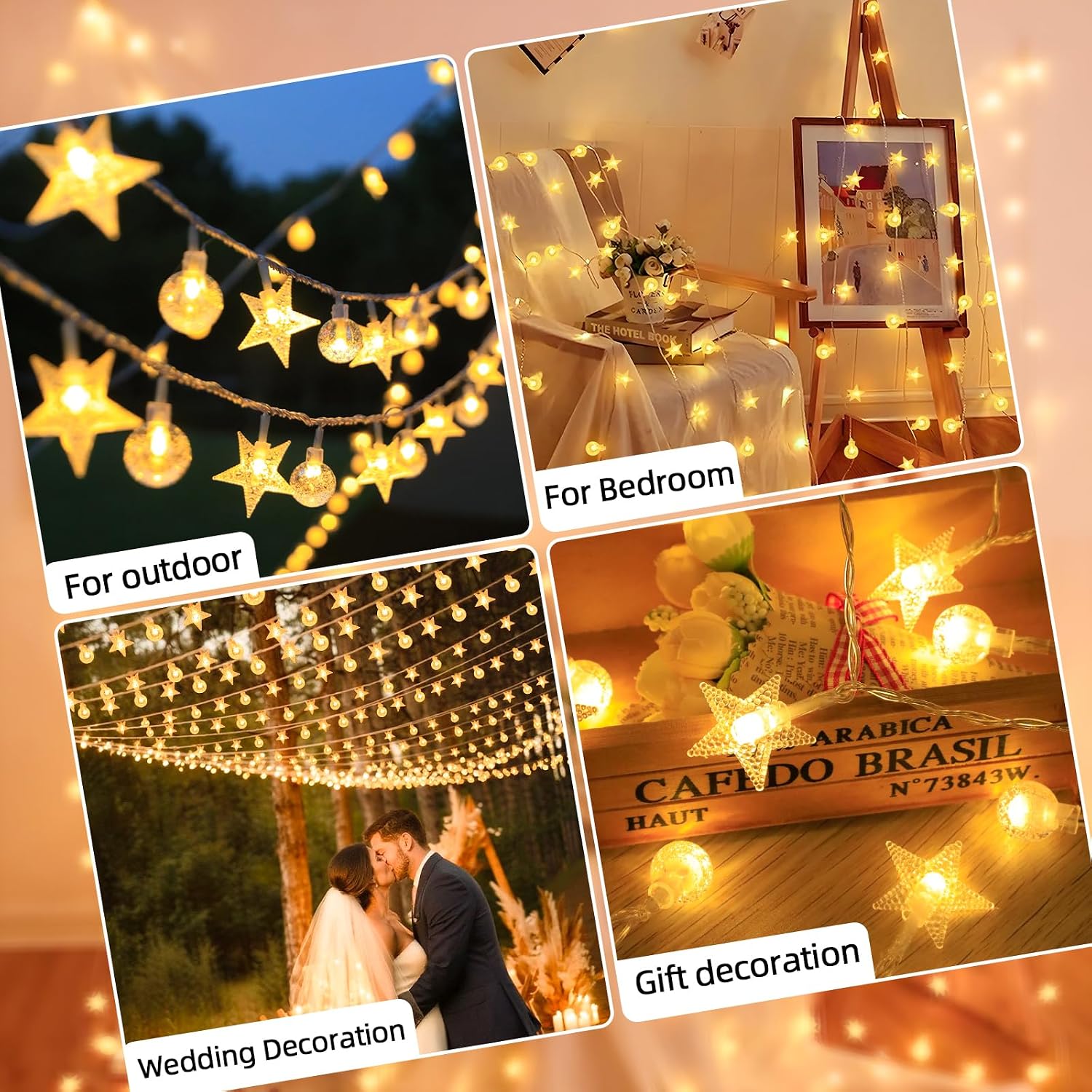 Crystal Globe and Star String Lights with Remote Timer for Indoor and Outdoor Decor