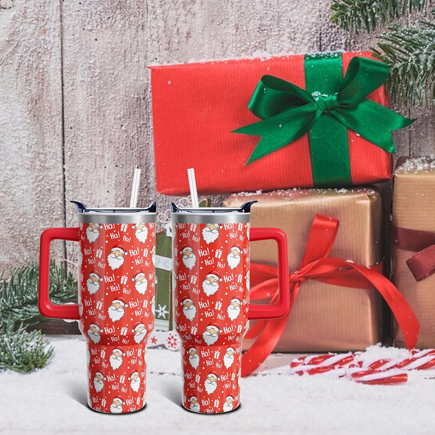 Christmas 40 oz Tumbler with Handle and Straw