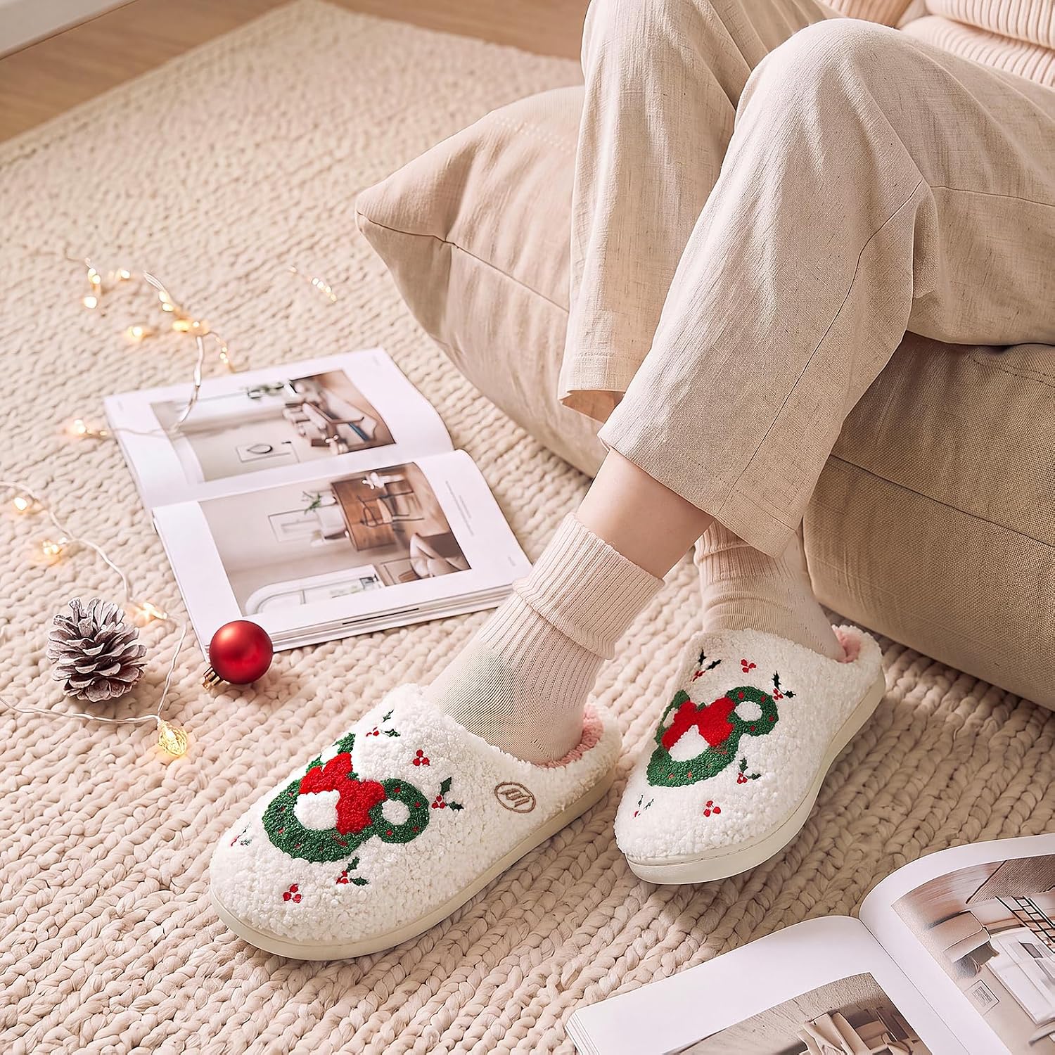 Christmas Fuzzy Winter House Slippers for Women and Men