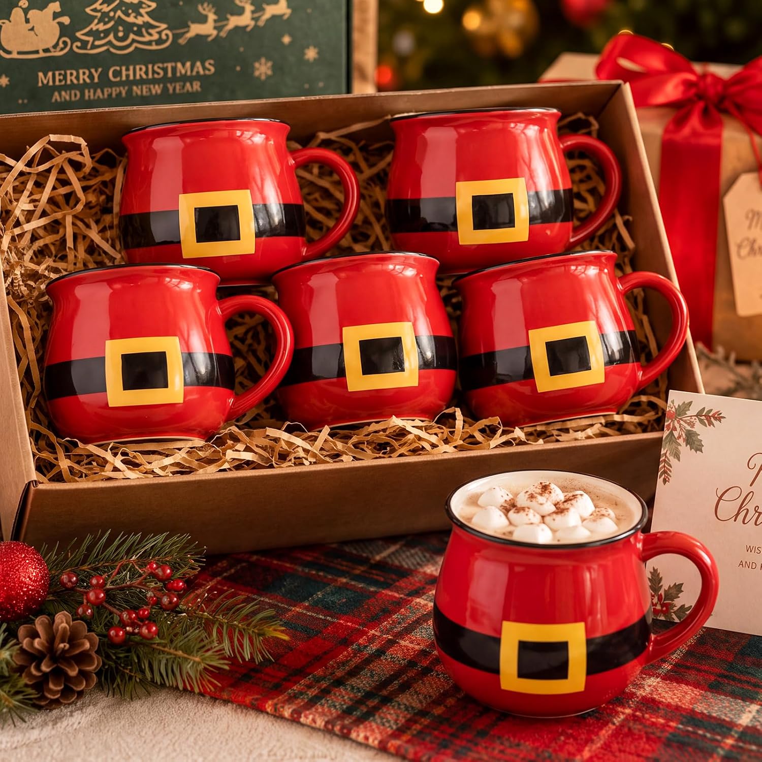 6 Pieces Christmas Themed Coffee Mugs With Handle