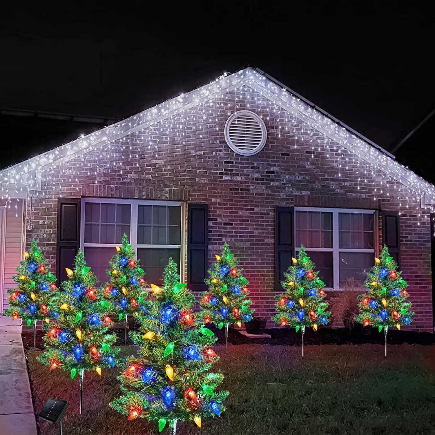 4 Set Solar Christmas Tree Lights for Outdoor Pathway and Garden Decor