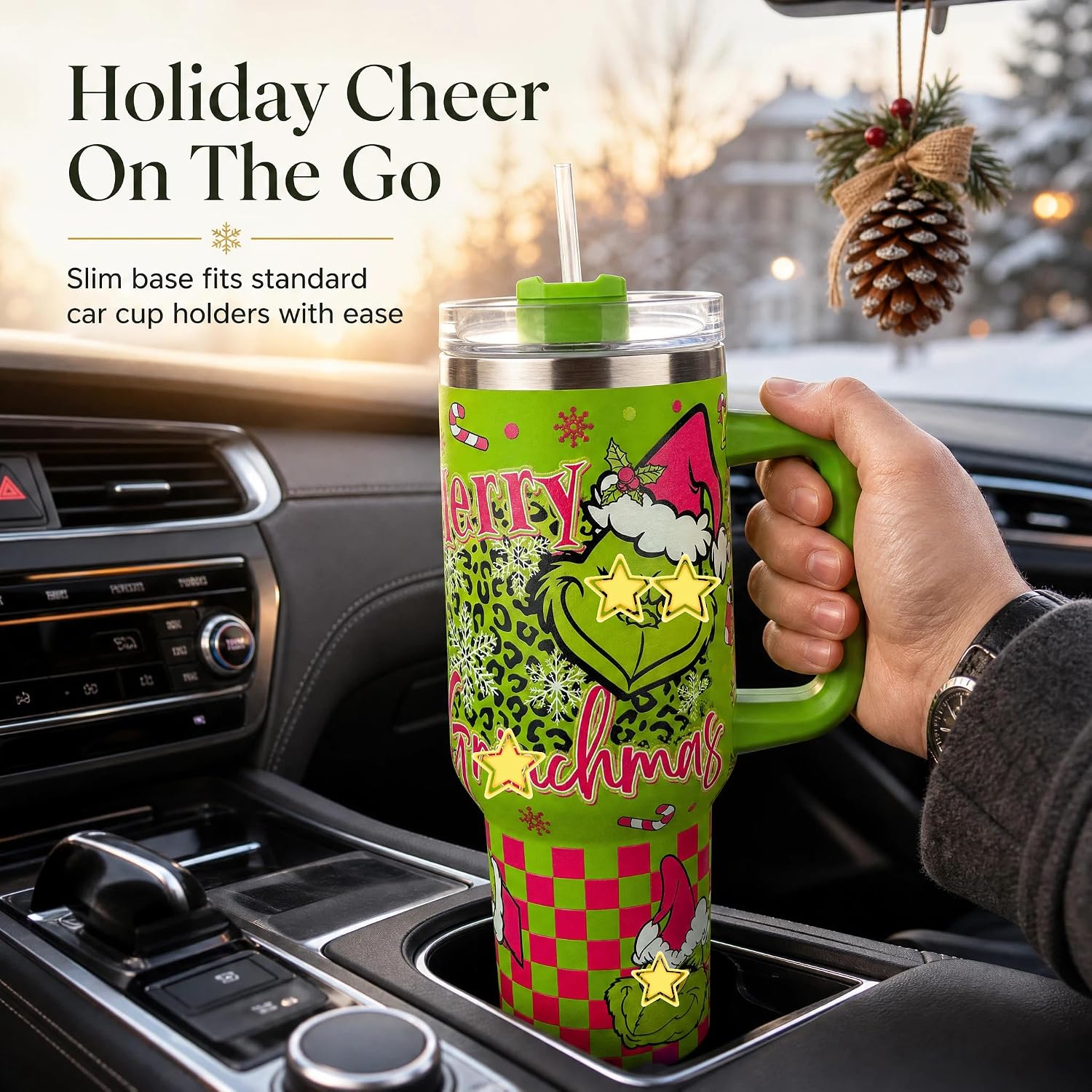 40 oz Christmas Character Stainless Steel Insulated Tumbler with Handle and Straw