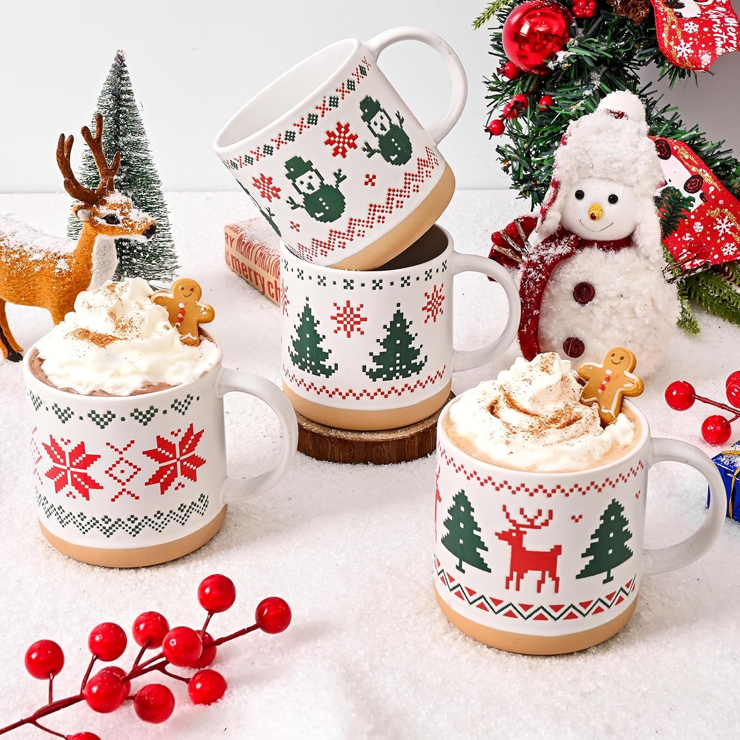 Christmas Holiday Mug Set With Festive Designs