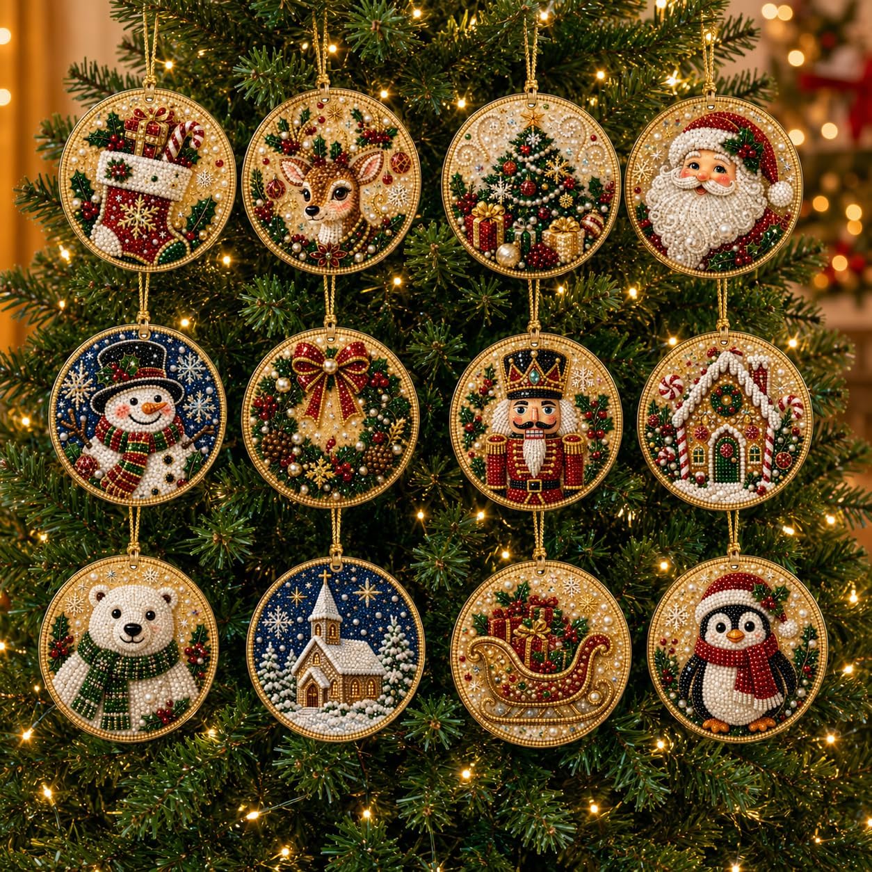 12 Piece Of Diamond Painting Christmas Ornaments DIY Craft Kit For Hanging Decor