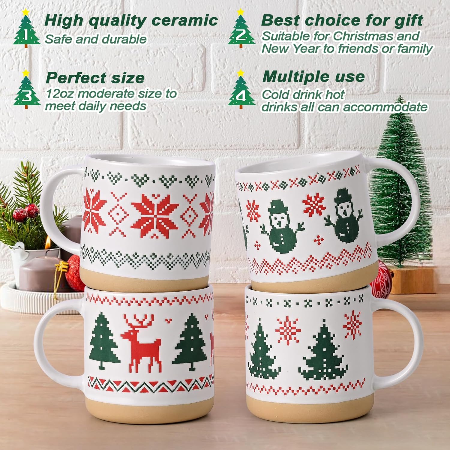 Christmas Holiday Mug Set With Festive Designs