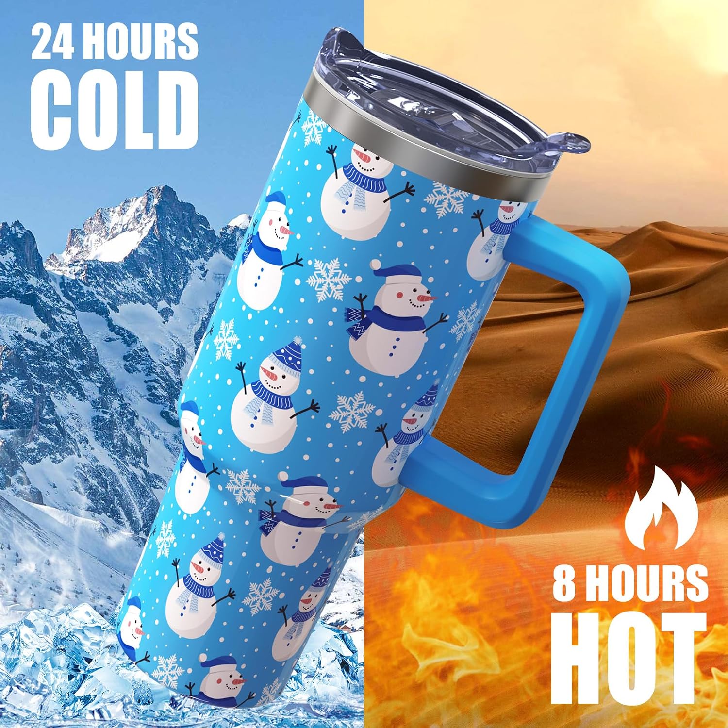 40 oz Christmas Insulated Tumbler with Handle Lid and Straw