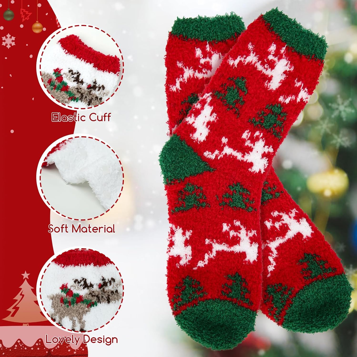 6 Pairs Soft Christmas Slipper Socks For Women