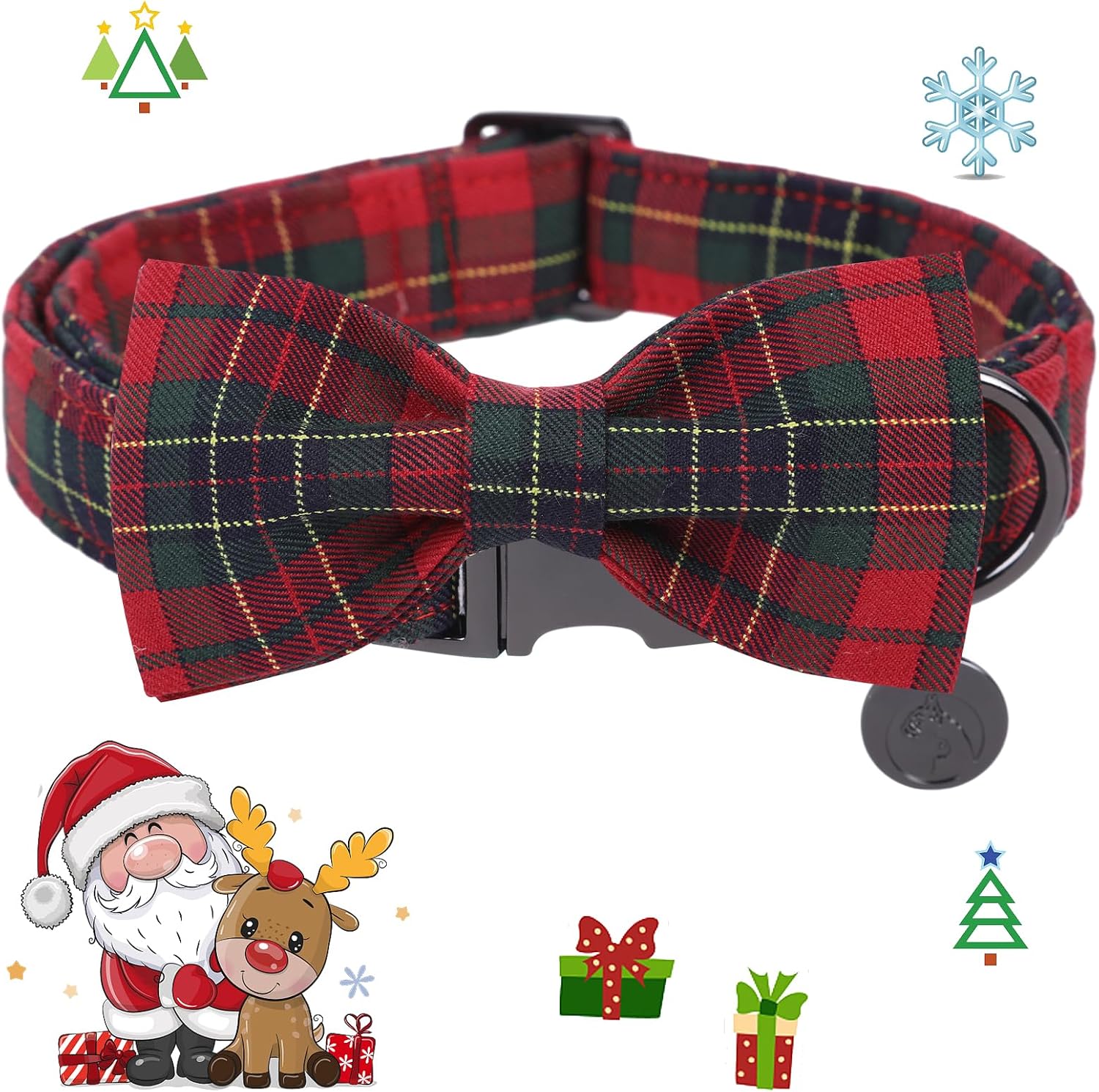 Christmas Themed Adjustable Dog Collar With Bowtie