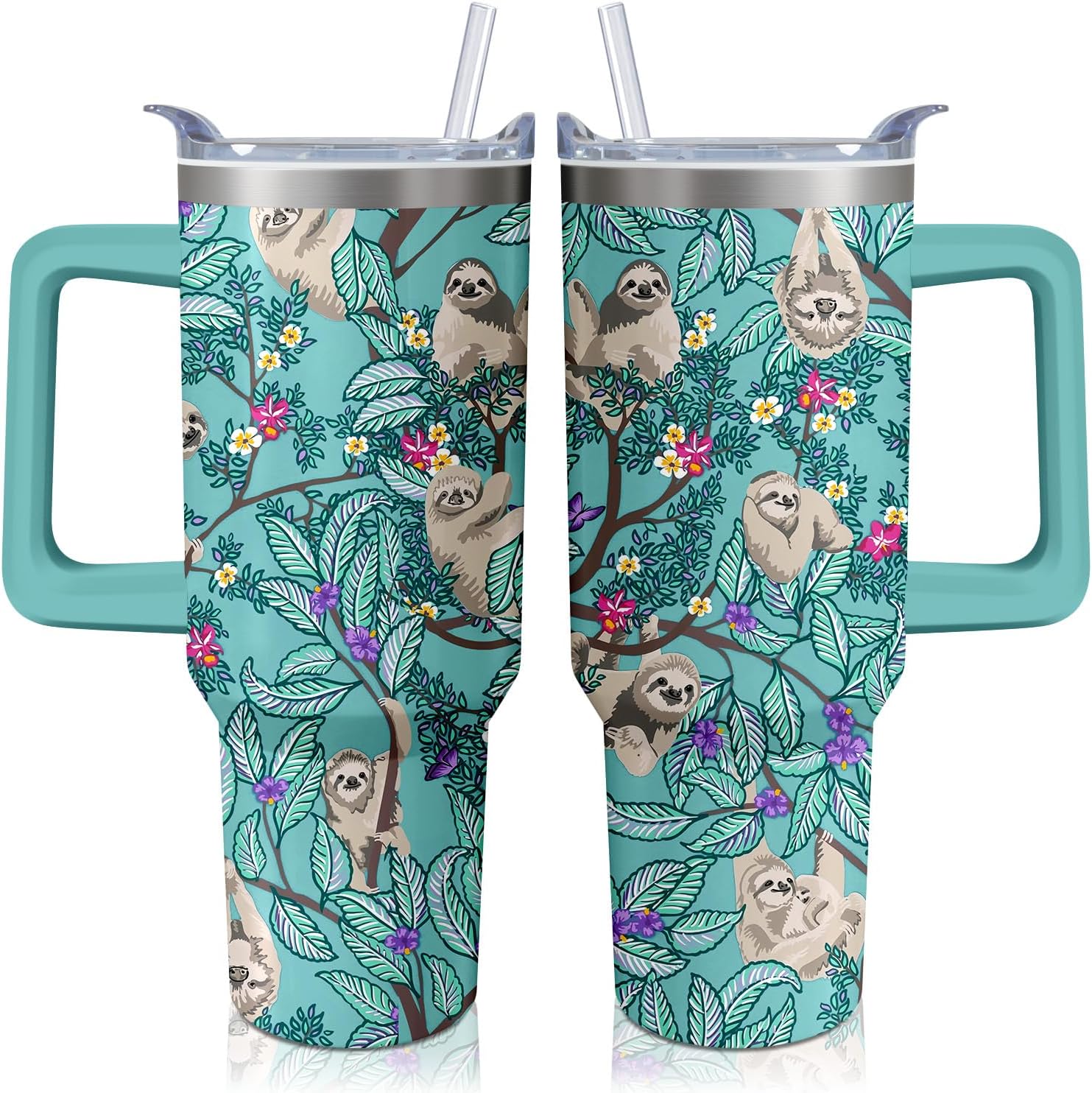 40 oz Christmas Snowflake Stainless Steel Insulated Tumbler with Handle and Straw