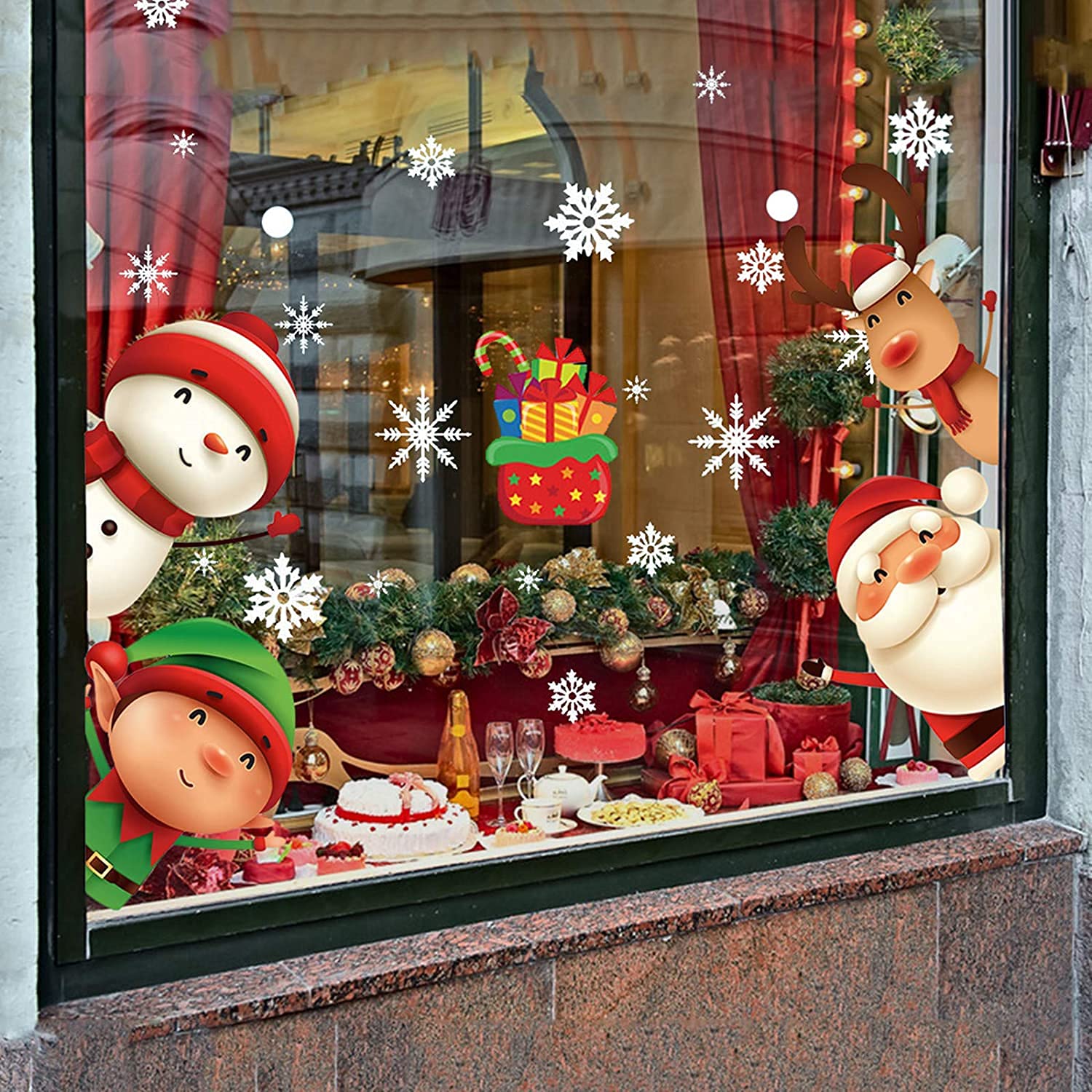 82 Piece Christmas Snowflake Window Cling Sticker Set for Holiday Decor